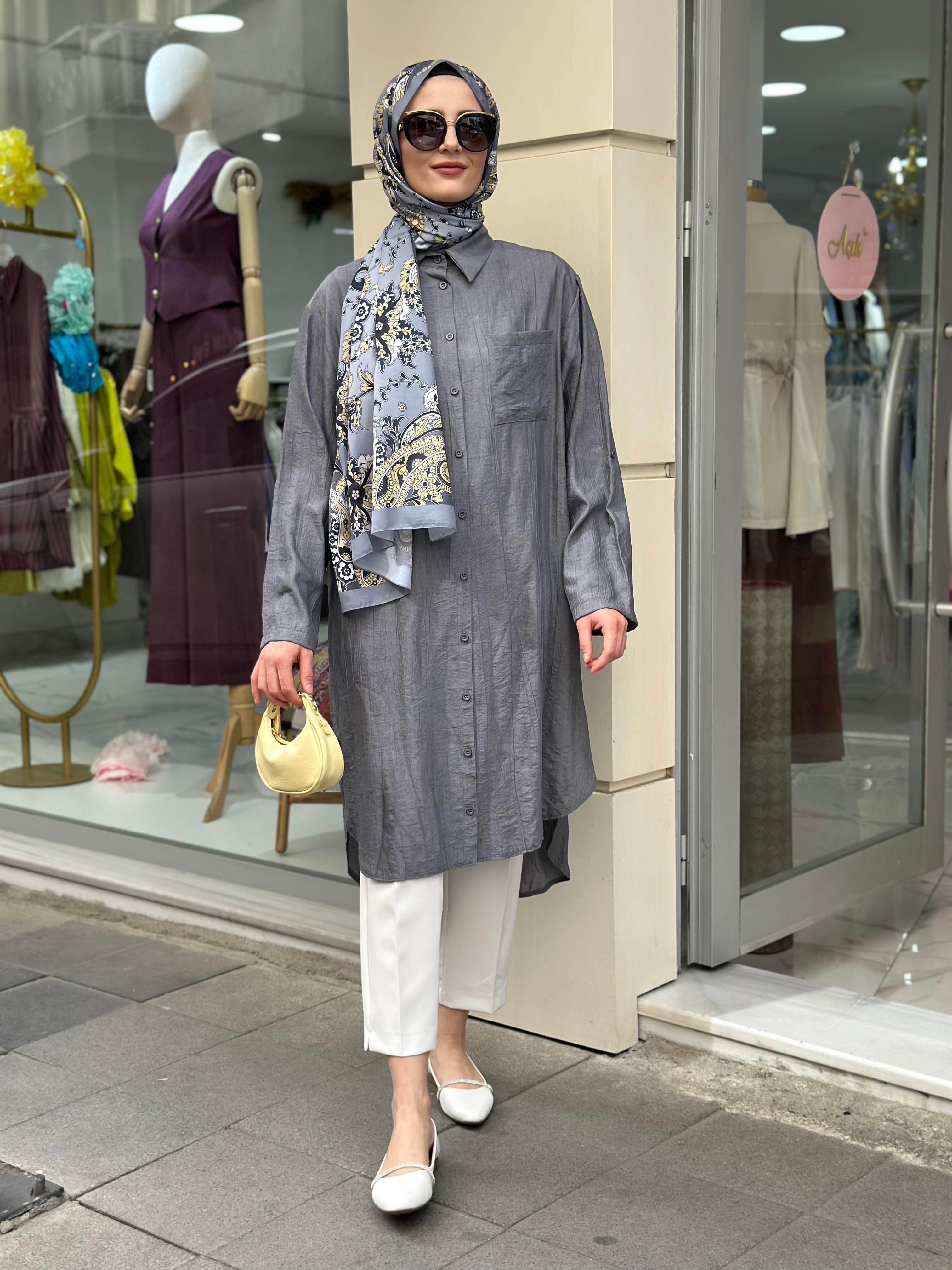 Pamuk Tam Boy Gömlek Antrasit