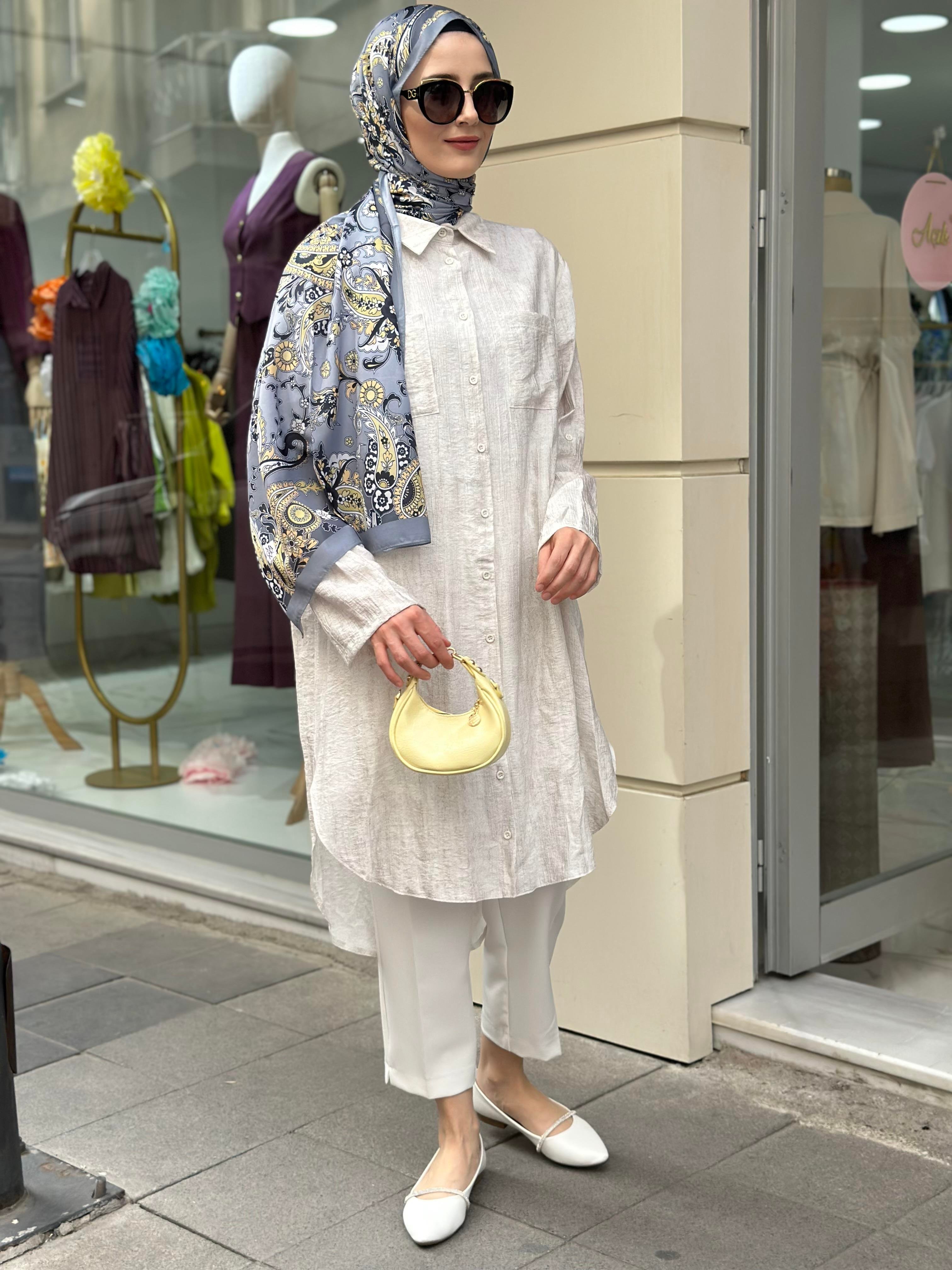 Pamuk Tam Boy Gömlek Taş