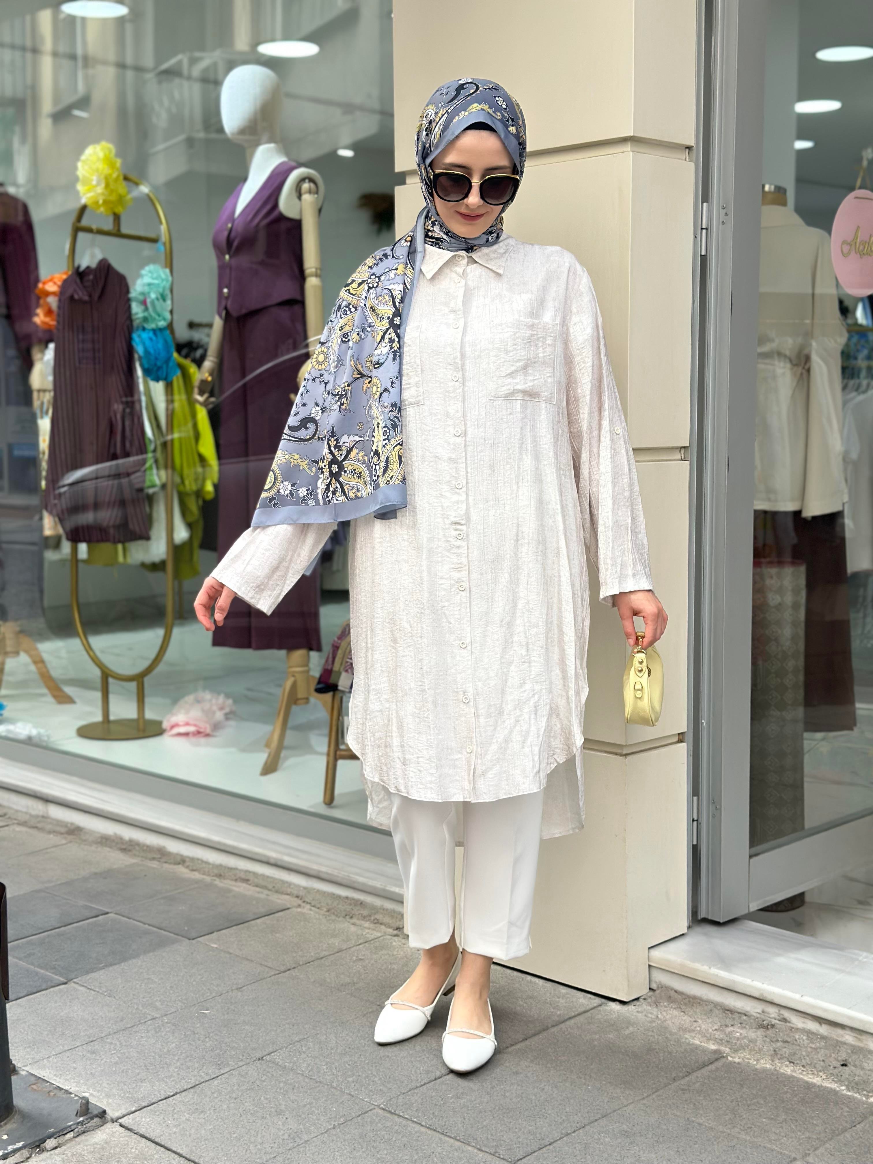 Pamuk Tam Boy Gömlek Taş