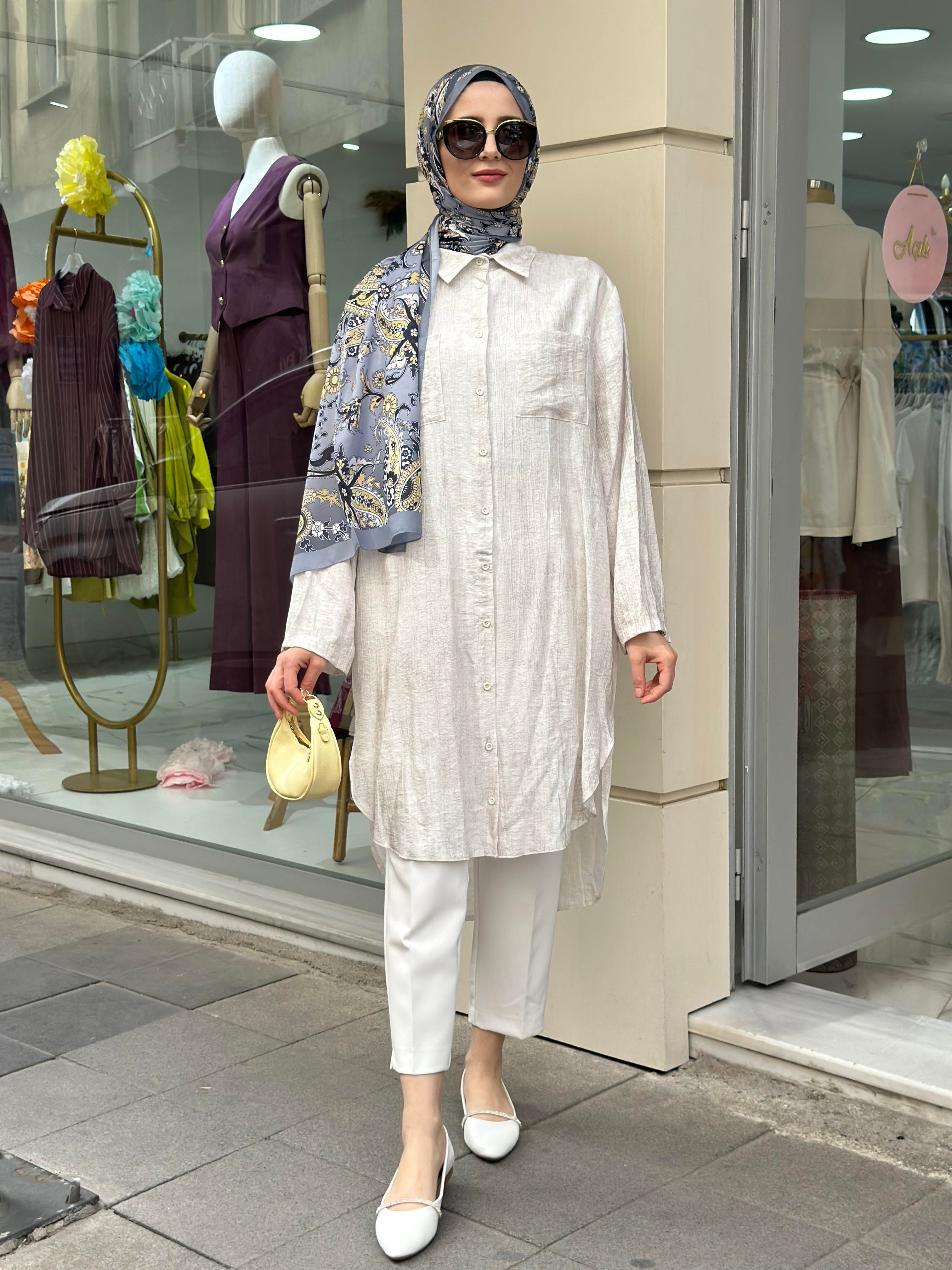 Pamuk Tam Boy Gömlek Taş