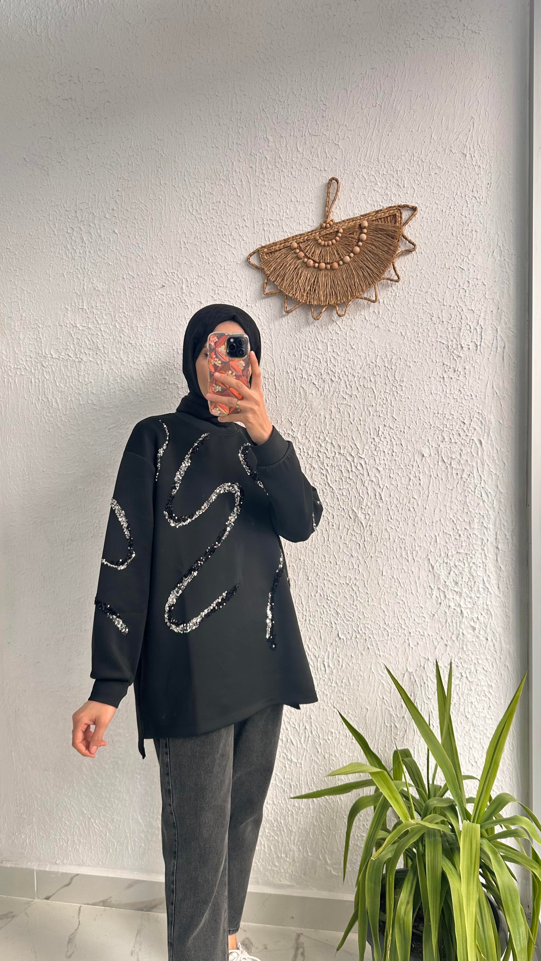 Pullu Scuba Sweat Siyah