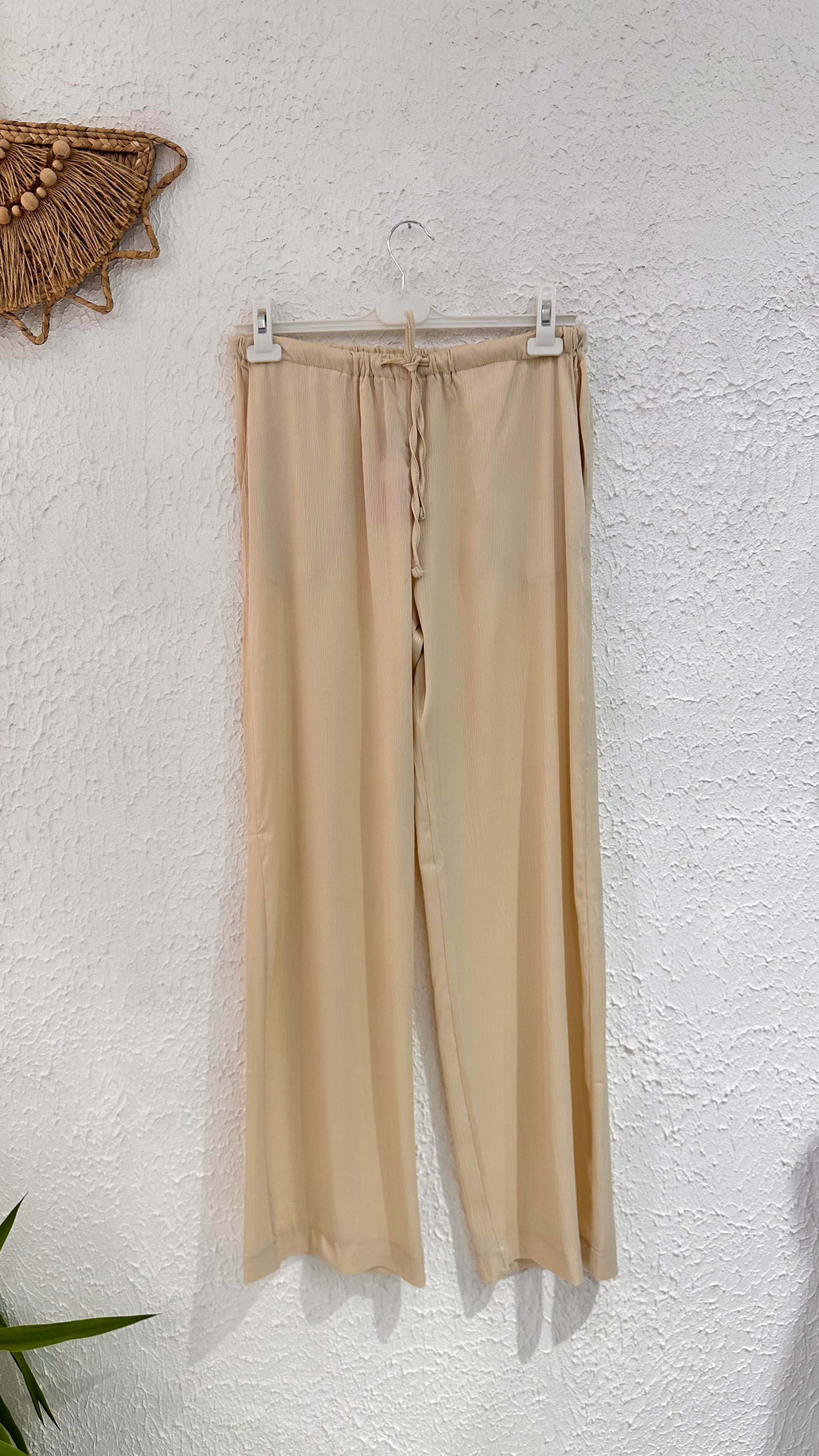 Saten Krem Pantolon