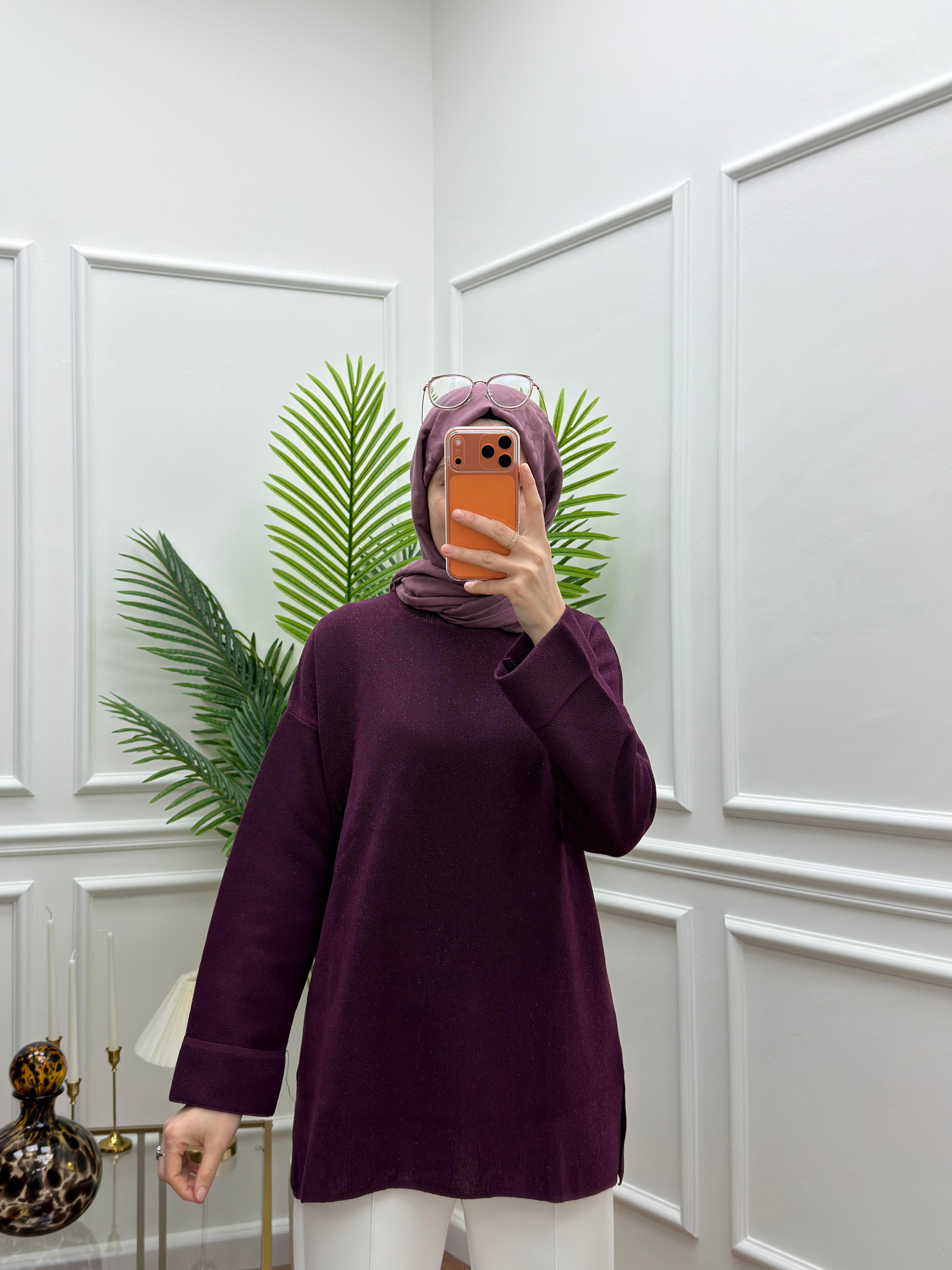 Simli Basic Triko Mürdüm