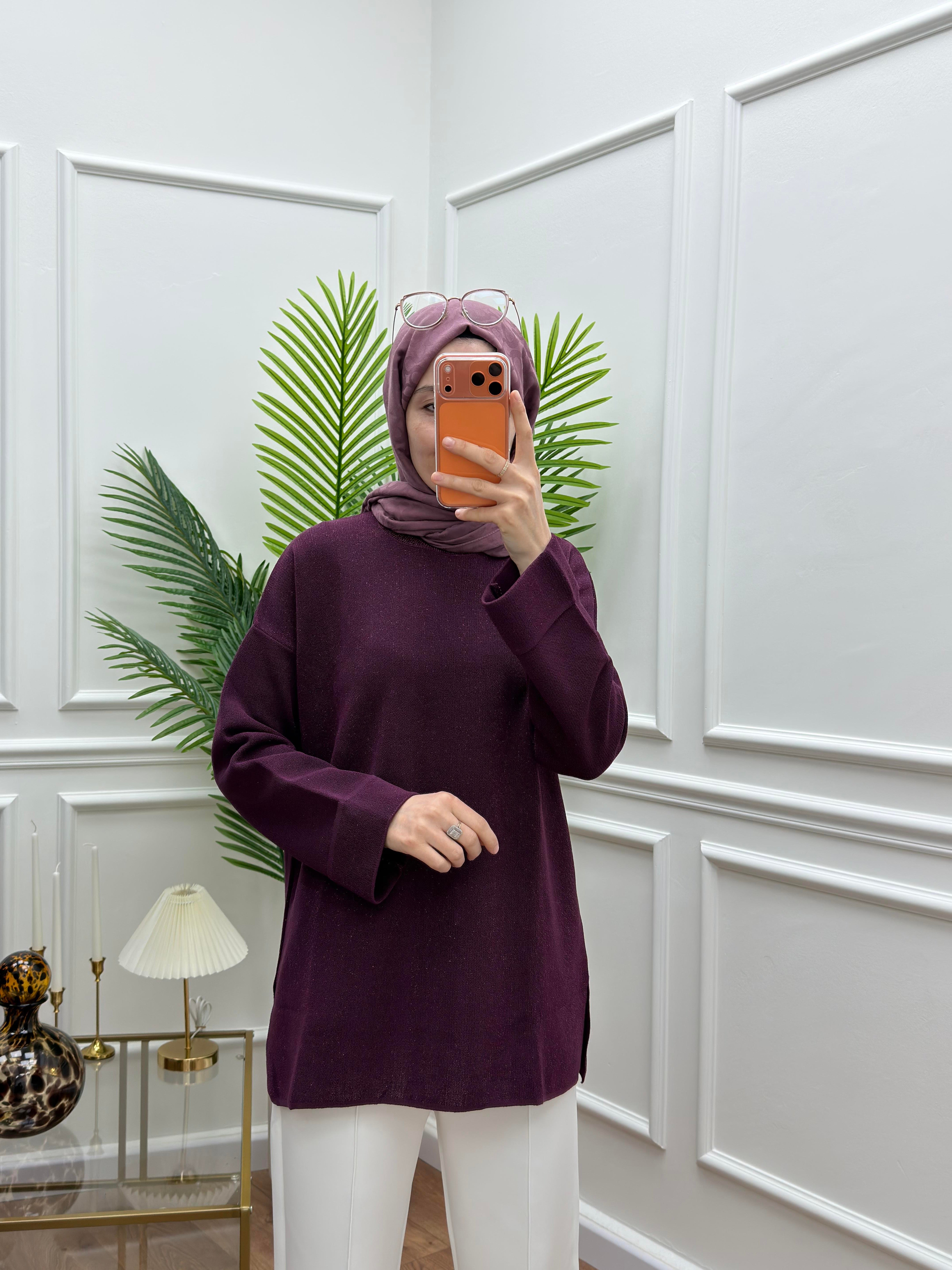 Simli Basic Triko Mürdüm