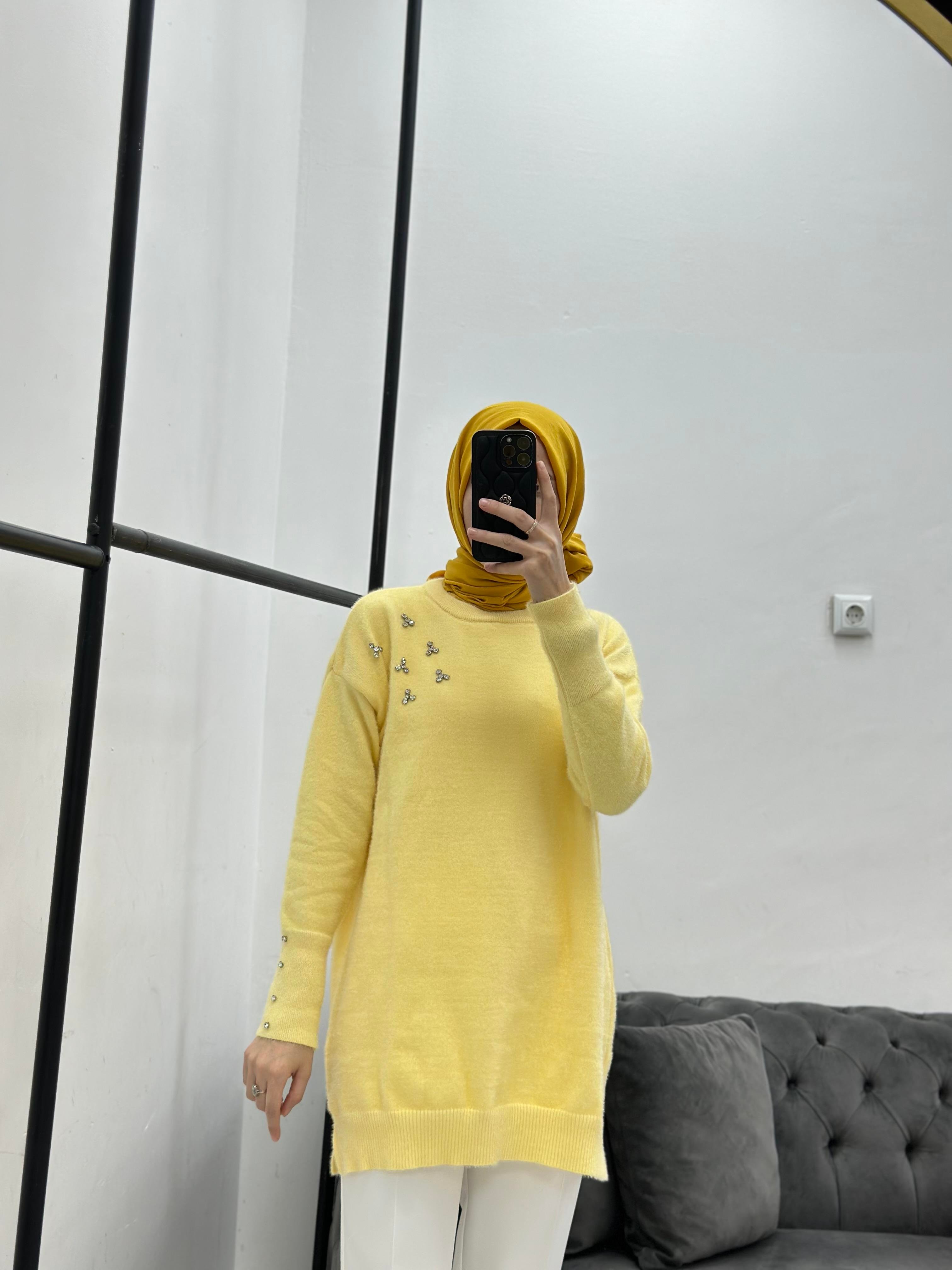 Taşlı Yumoş Triko Sarı