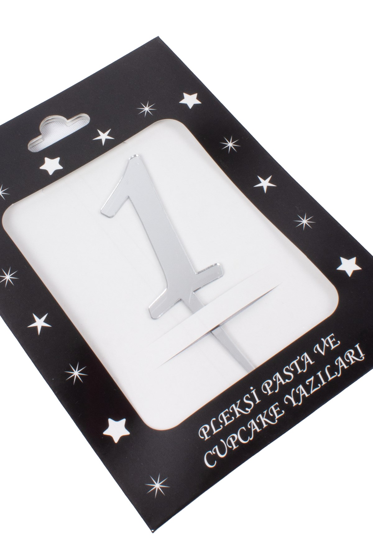 1 Rakam Pasta Üstü Pleksi Yazı Gümüş 12cmPartistST2290