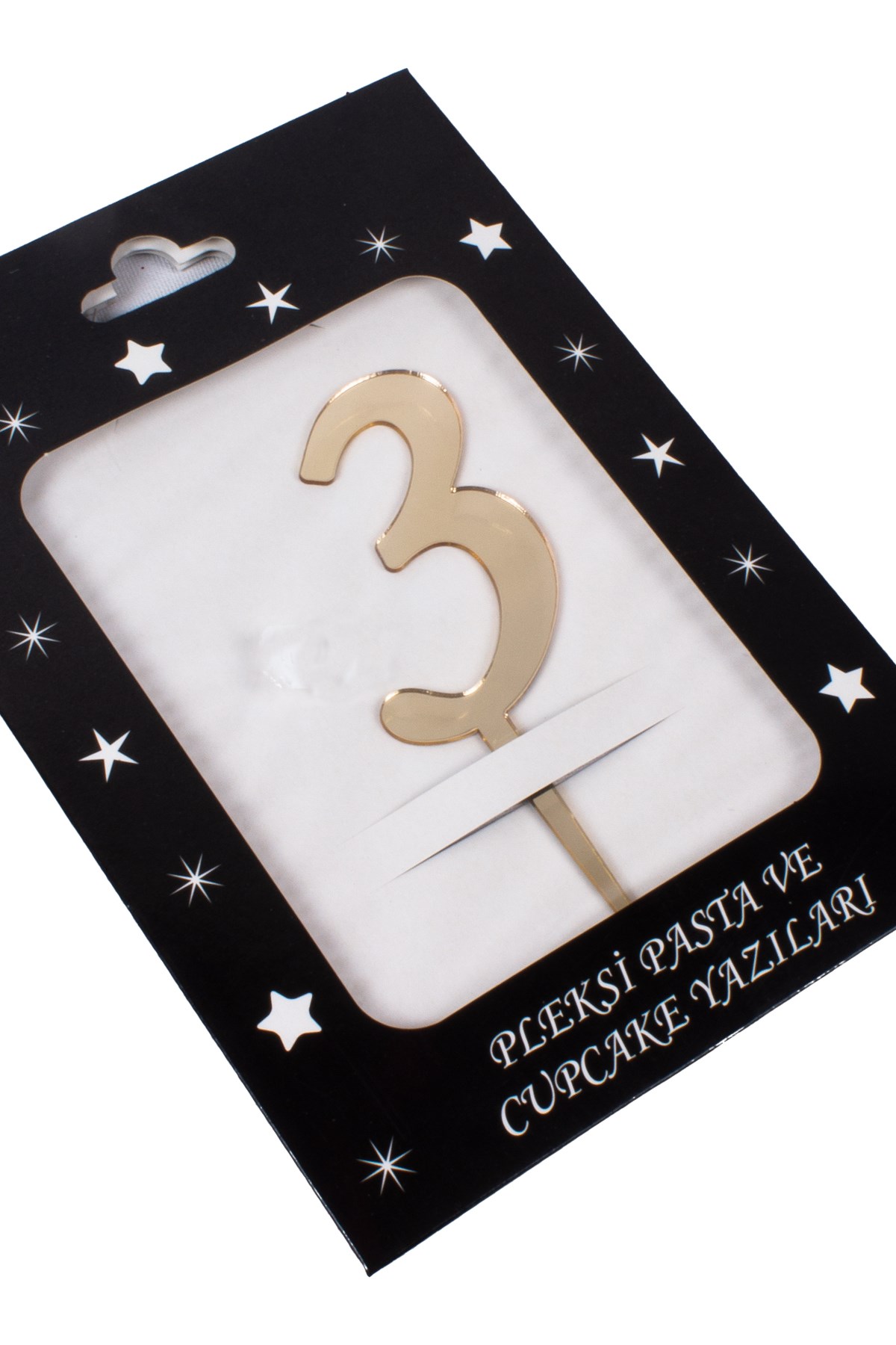 3 Rakam Pasta Üstü Pleksi Yazı Gold 12cmPartistST2293