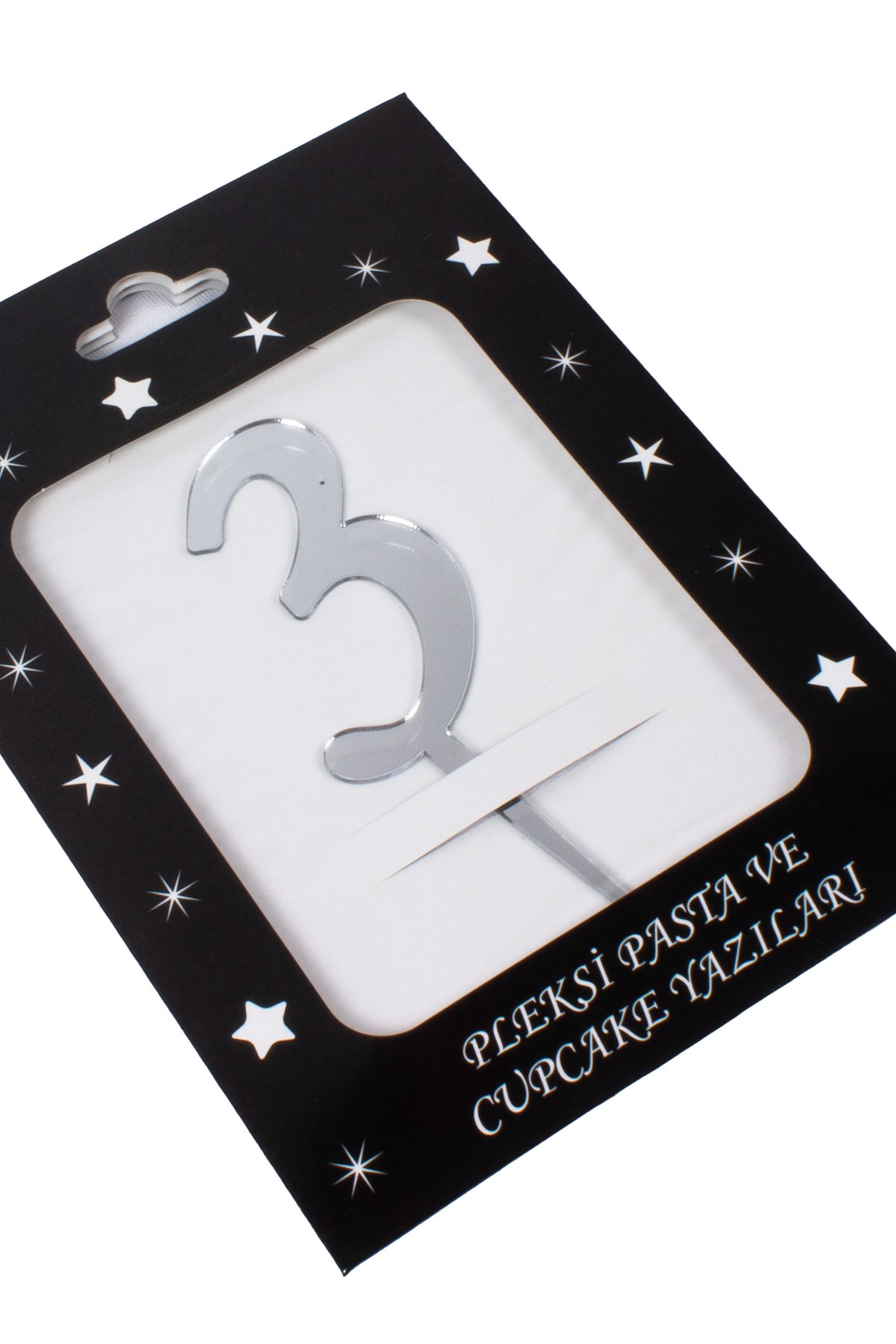 3 Rakam Pasta Üstü Pleksi Yazı Gümüş 12cmPartistST2294