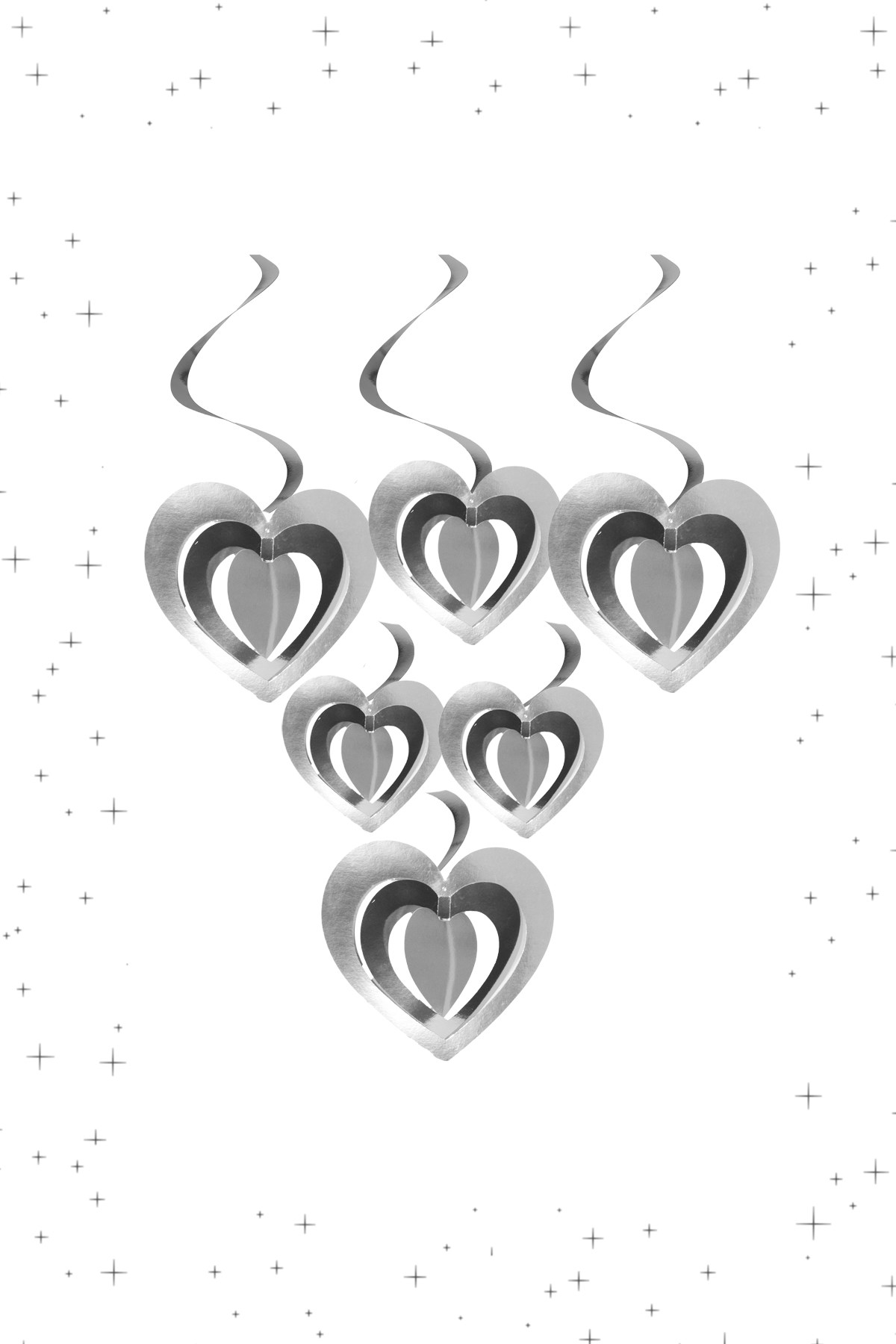 3D Kalp Sarkıt Tavan Süs Gümüş 12'liPartistST2154