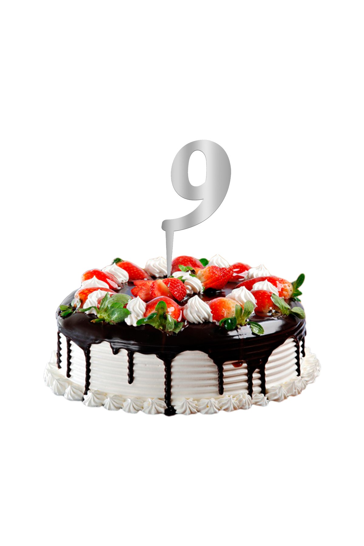 9 Rakam Pasta Üstü Pleksi Yazı Gümüş 12cmPartistST2306