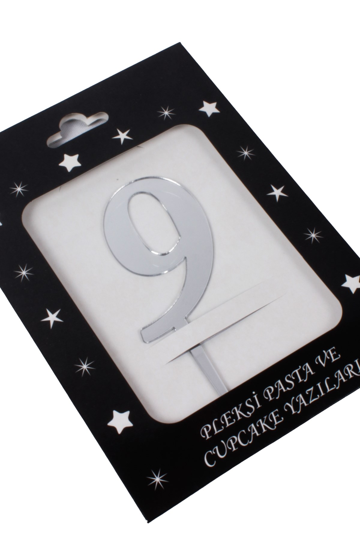 9 Rakam Pasta Üstü Pleksi Yazı Gümüş 12cmPartistST2306