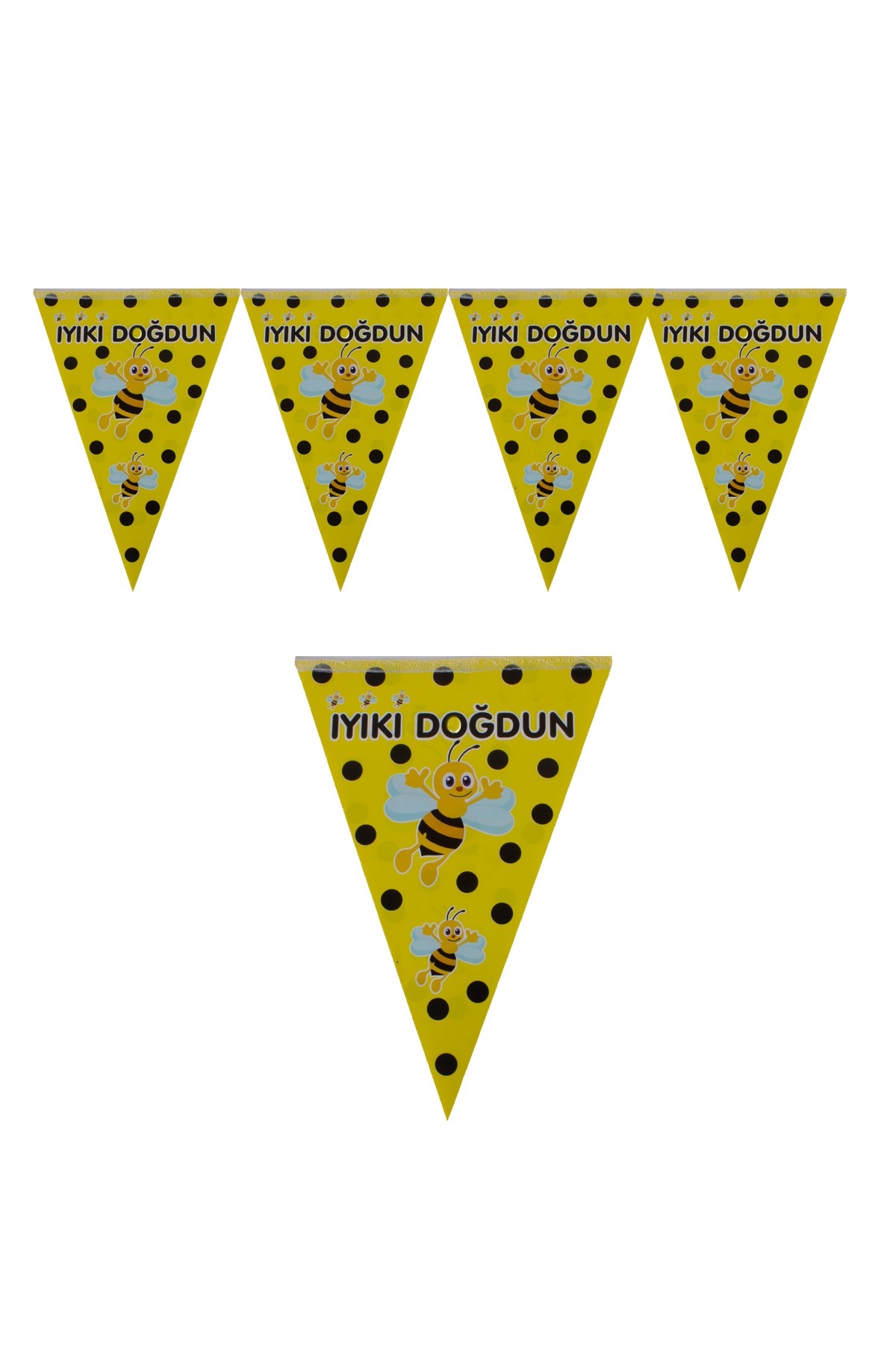 Arı Temalı Siyah Puanlı Sarı Üçgen Flama 200cmPartistST1843