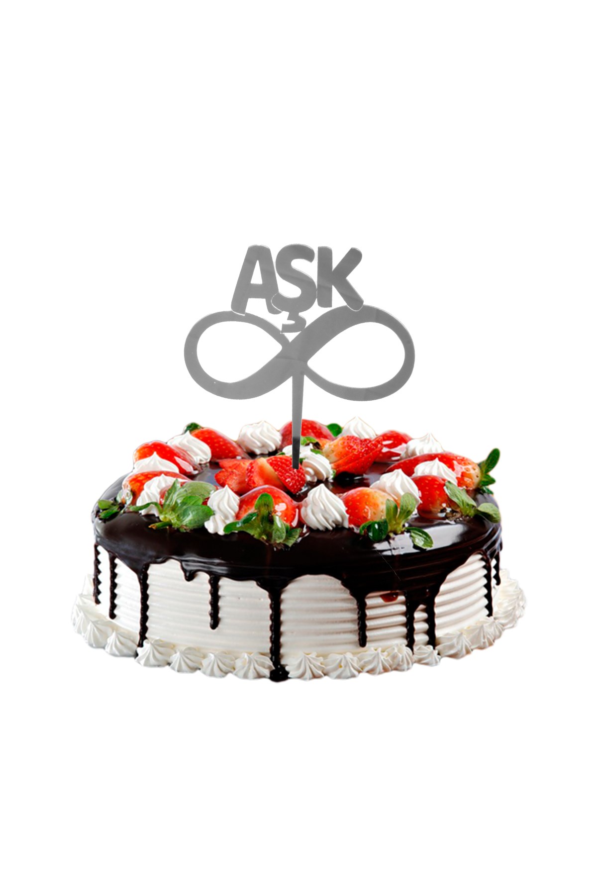 Aşk Sonsuzluk Pasta Üstü Pleksi Yazı Gümüş 14cmPartistST2381