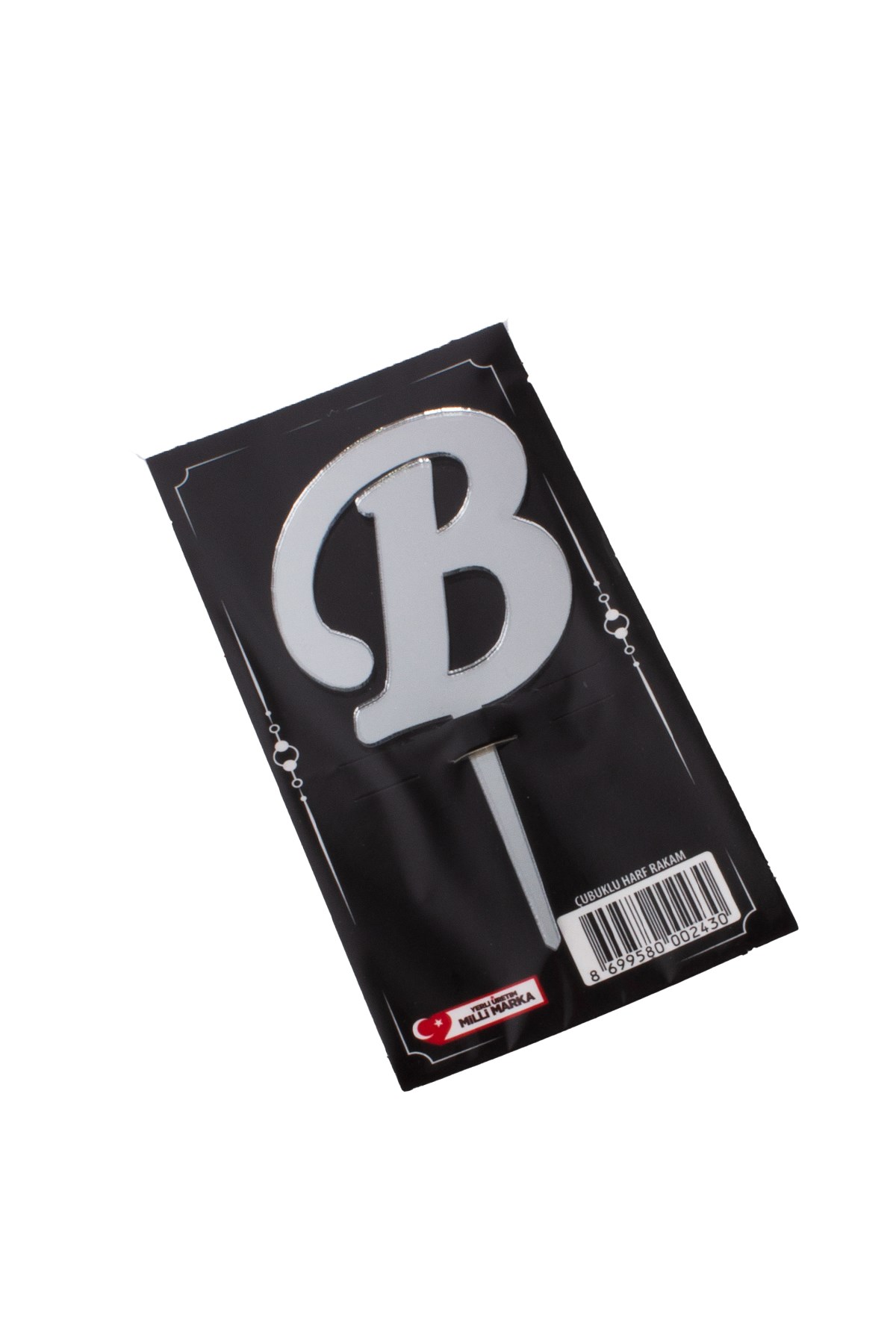 B Harf Pasta Üstü Pleksi Yazı Gümüş 12cmPartistST2310