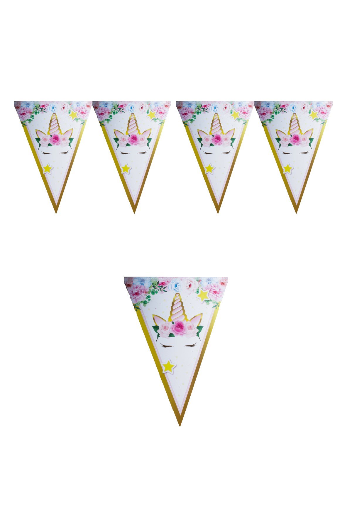 Çiçekli Unicorn Temalı Üçgen Flama 200cmPartistST1836