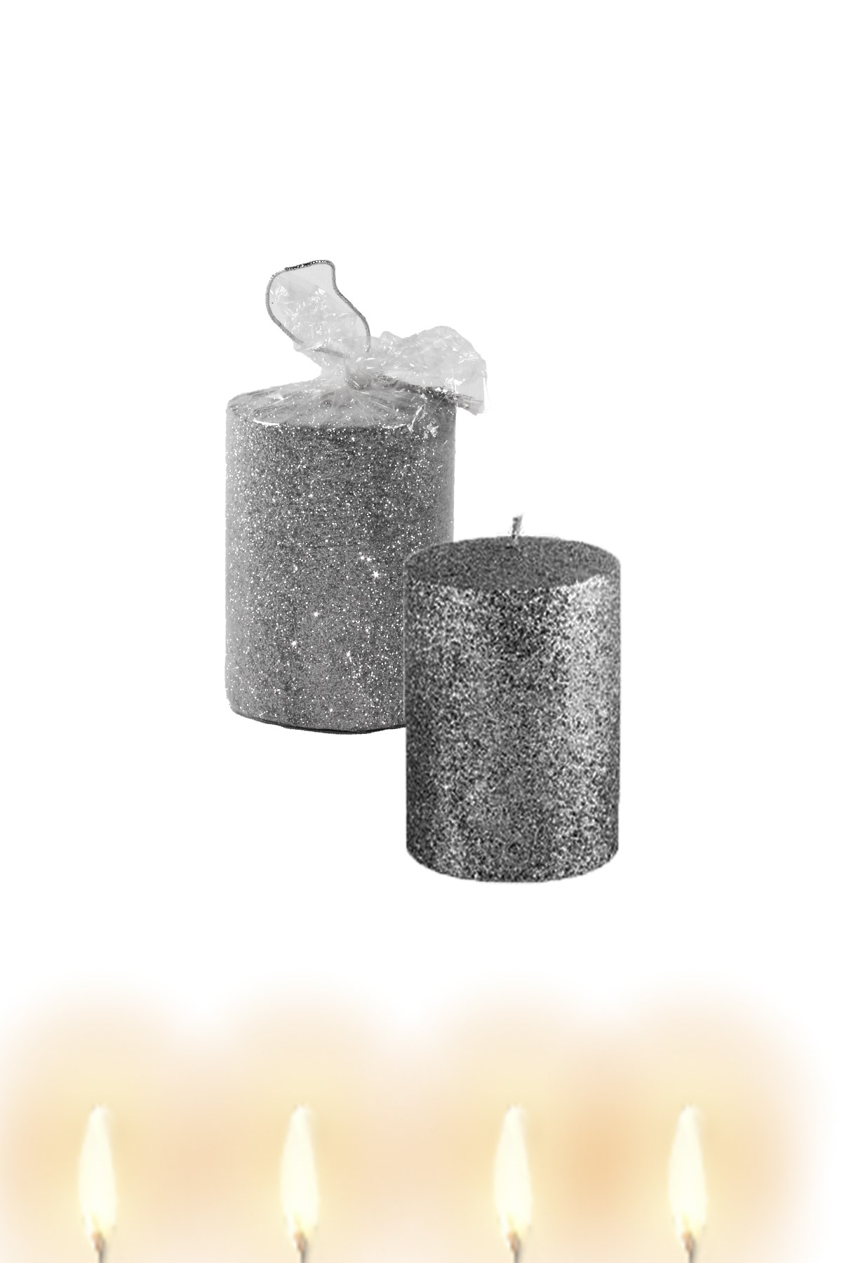 Gümüş Simli Silindir Mum 7*9cmPartistST3091