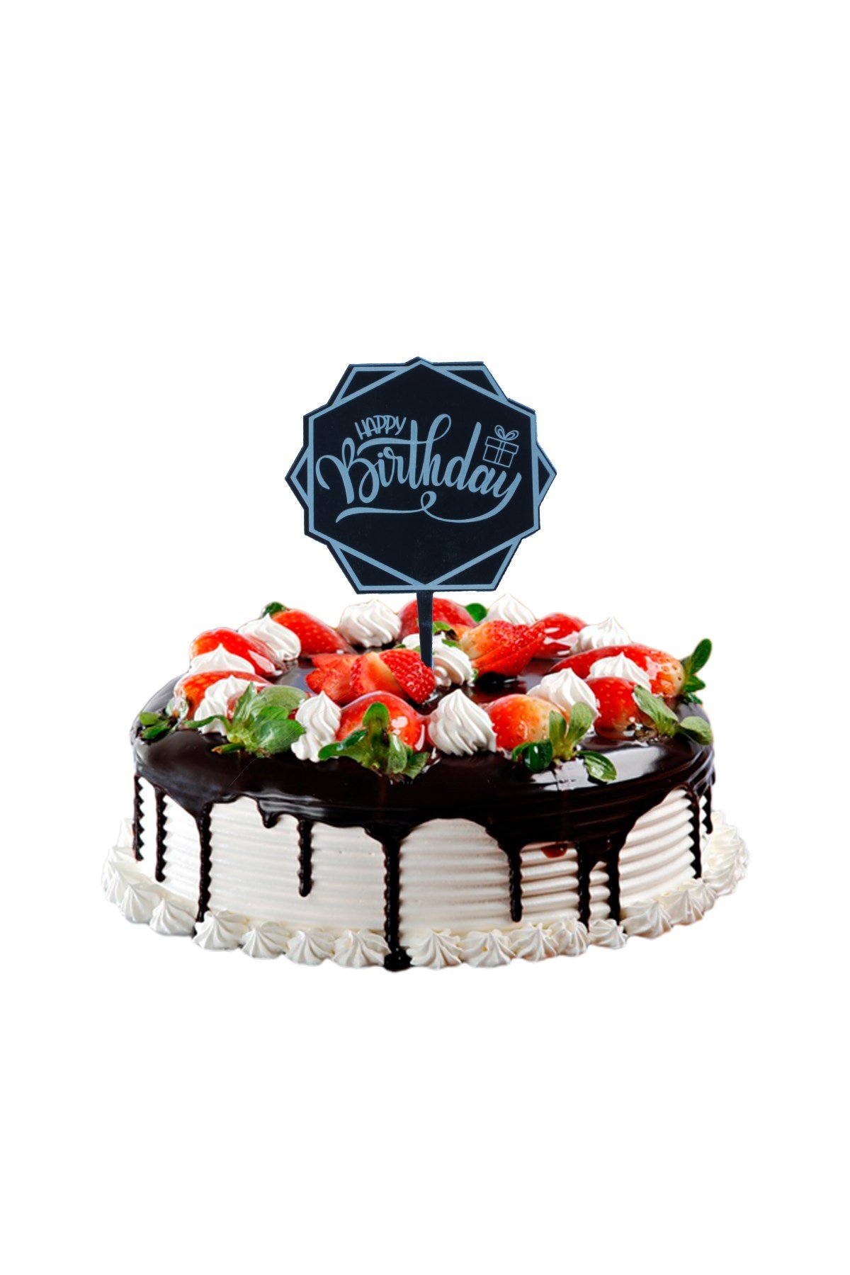 Happy Birthday Çerçeve Pasta Üstü Pleksi Yazı Mavi 14cmPartistST2397