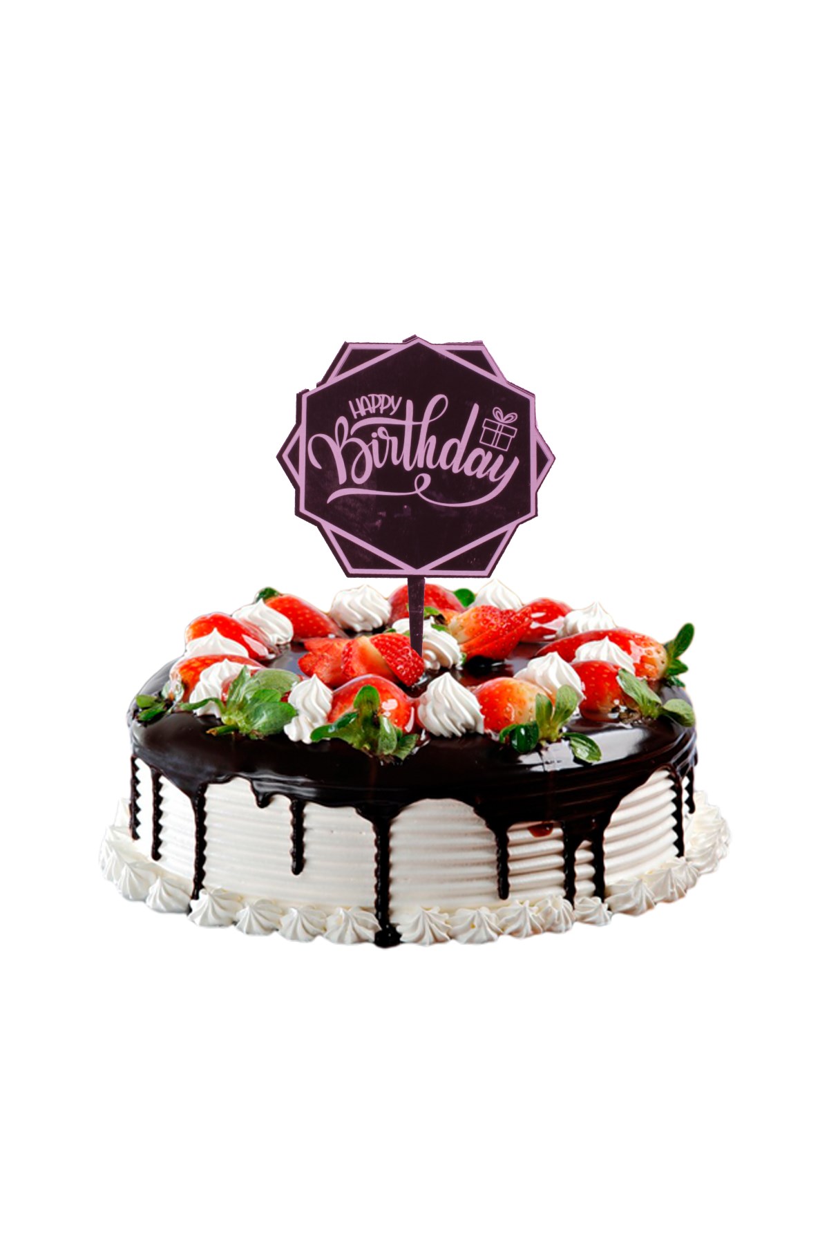 Happy Birthday Çerçeve Pasta Üstü Pleksi Yazı Pembe 14cmPartistST2396