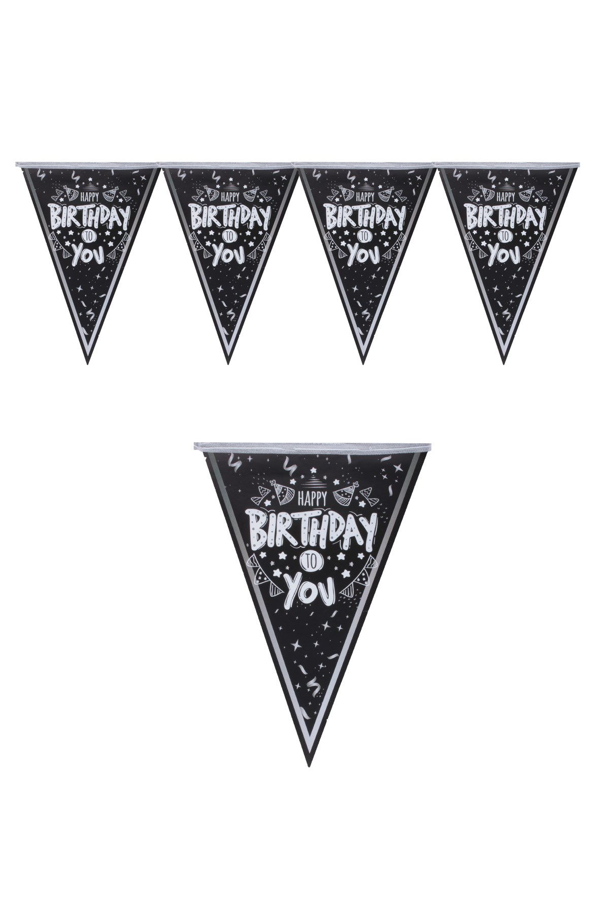 Happy Birthday To You Siyah Gümüş Üçgen Flama 200cmPartistST1878