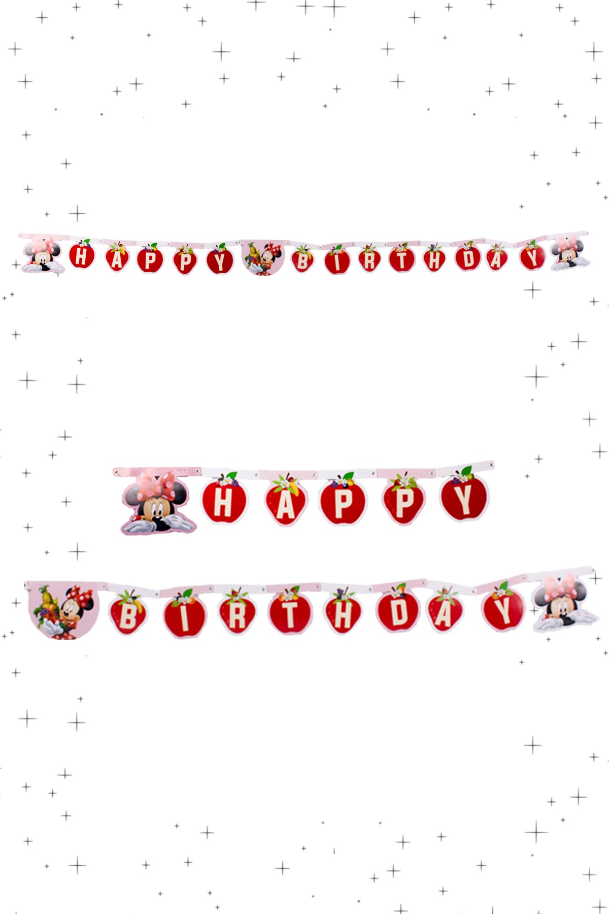 Happy Birthday Minnie Mouse Çilek Kız Lisanslı Zigzag Banner 190cmPartistST1794