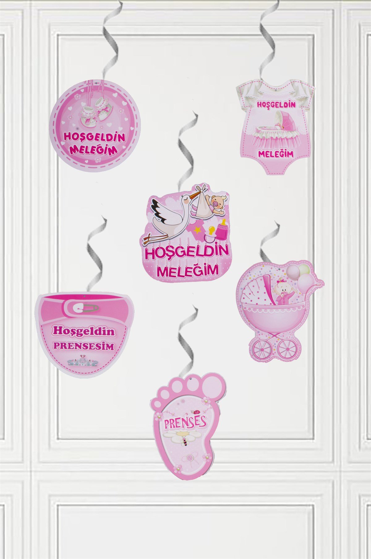 Hoşgeldin Bebeğim Pembe Sarkıt Tavan Süsü 6'lıPartistST2117