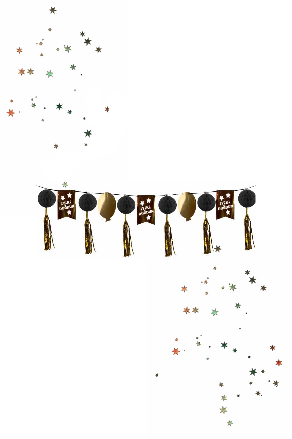 İyi Ki Doğdun Sıralı Banner Süs Püsküllü Siyah 12'liPartistST3961