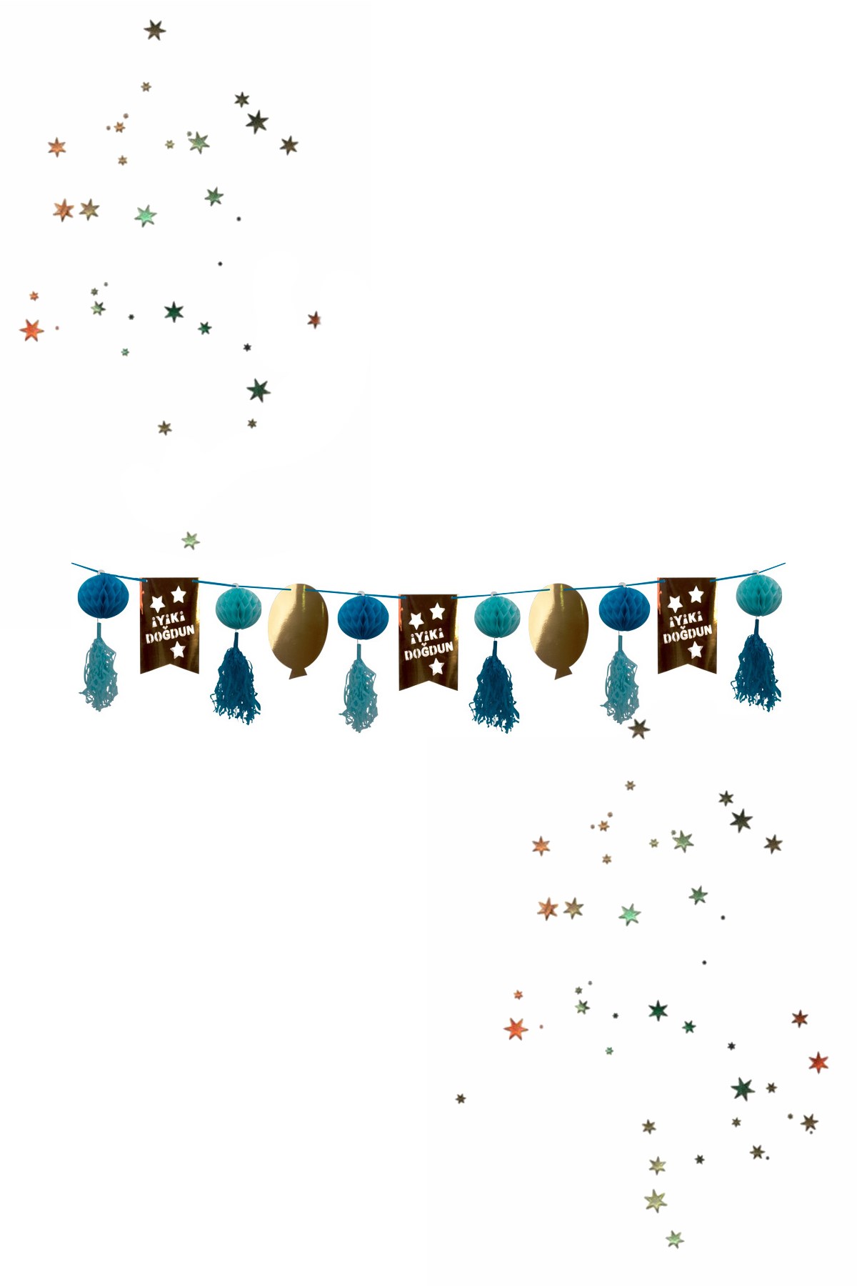 İyi Ki Doğdun Sıralı Banner Süs Metalize Püsküllü Mavi 12'liPartistST2066