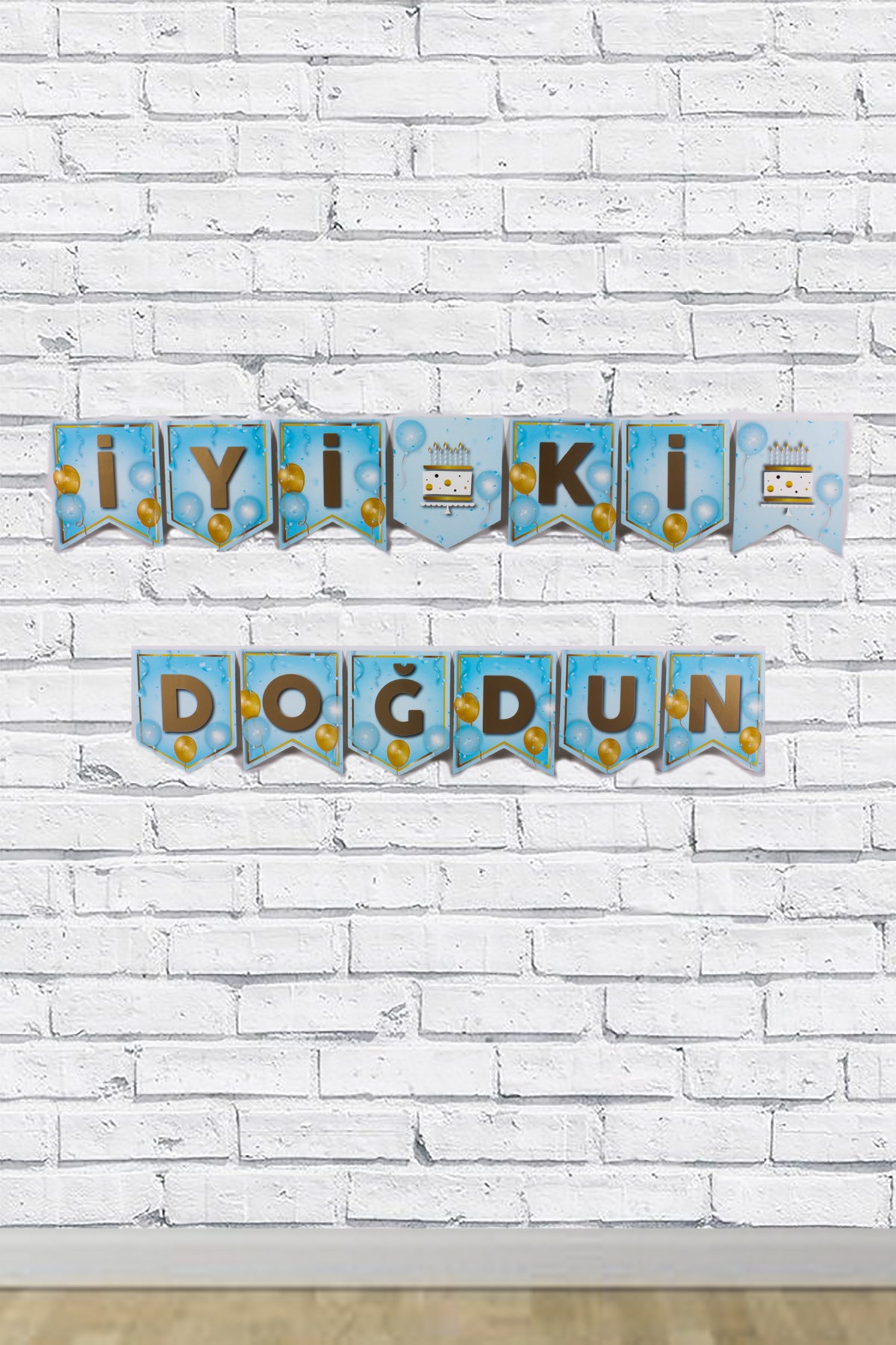 İyi Ki Doğdun Gold Yazılı Mavi Zigzag Banner 190cmPartistST1707