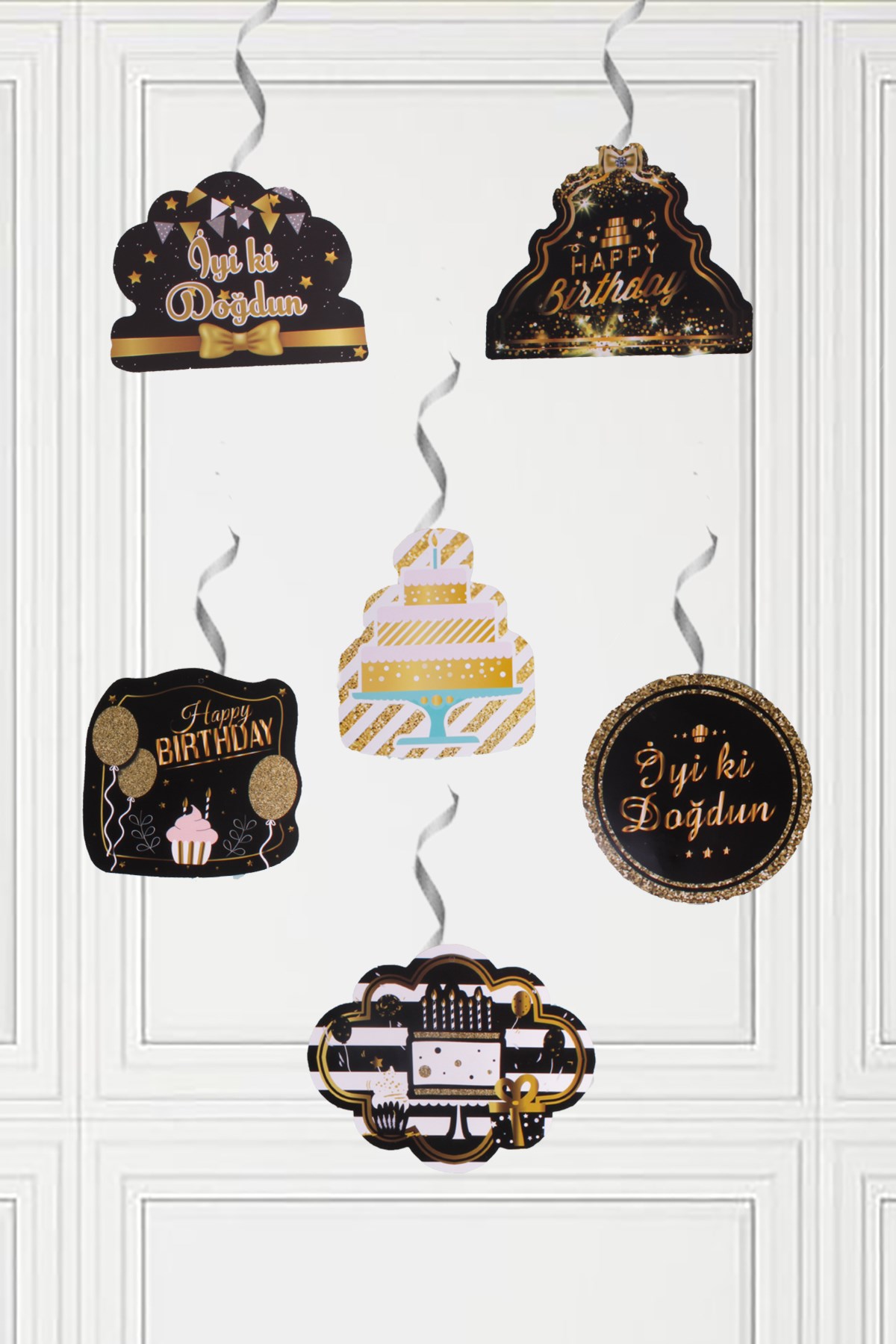 İyi Ki Doğdun Siyah Gold Sarkıt Tavan Süsü 6'lıPartistST2109