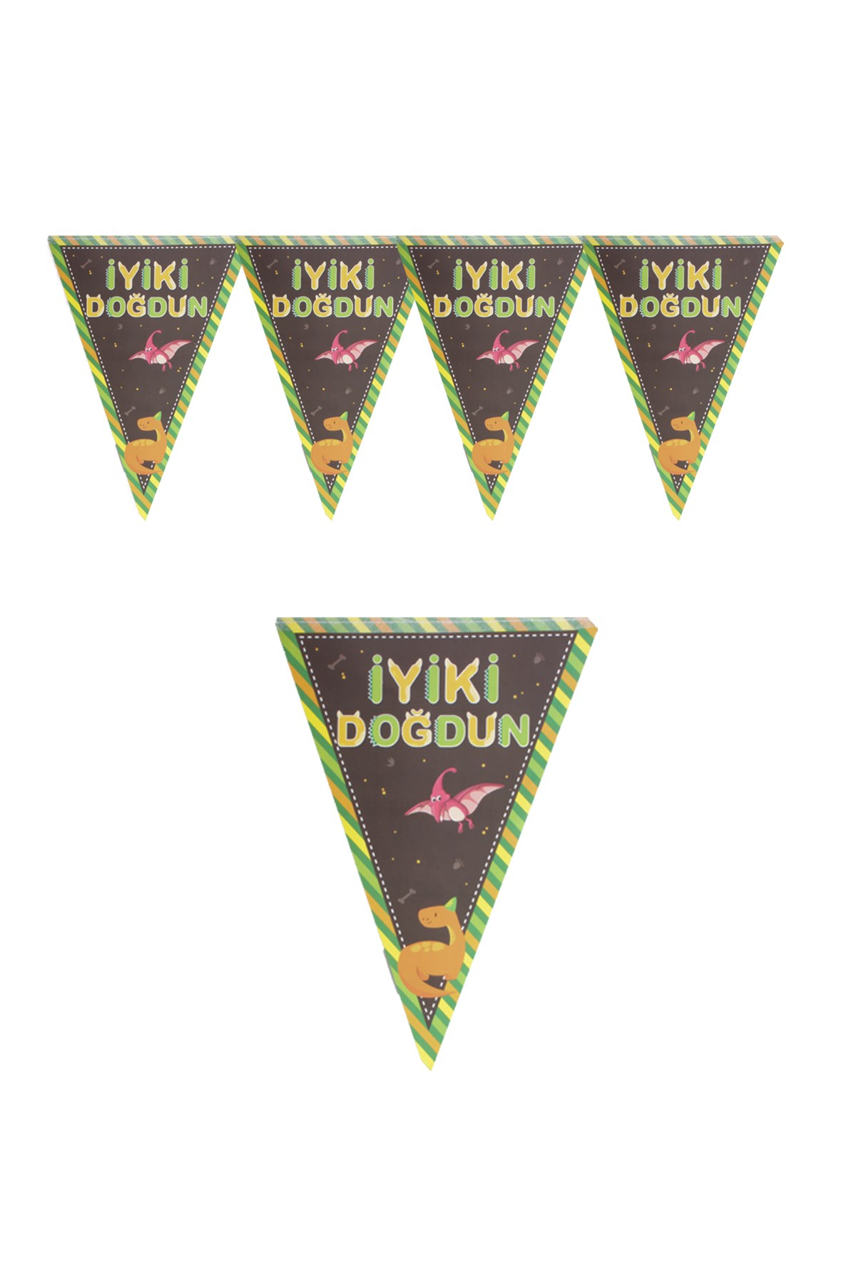 İyi Ki Doğdun Dinozorlar Temalı Üçgen Flama 200cmPartistST1872