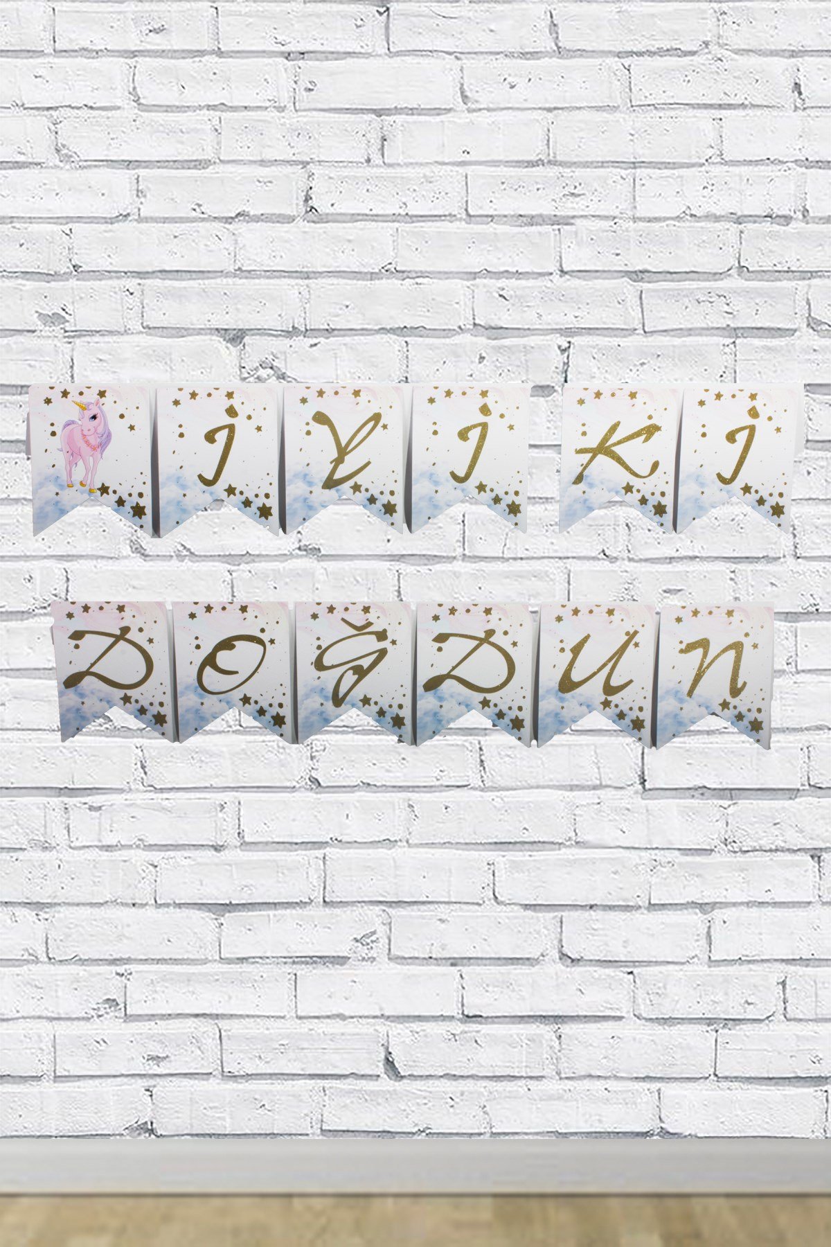 İyi Ki Doğdun Unicorn Temalı Gold Yazılı Banner Kikajoy 250cmPartistST1734