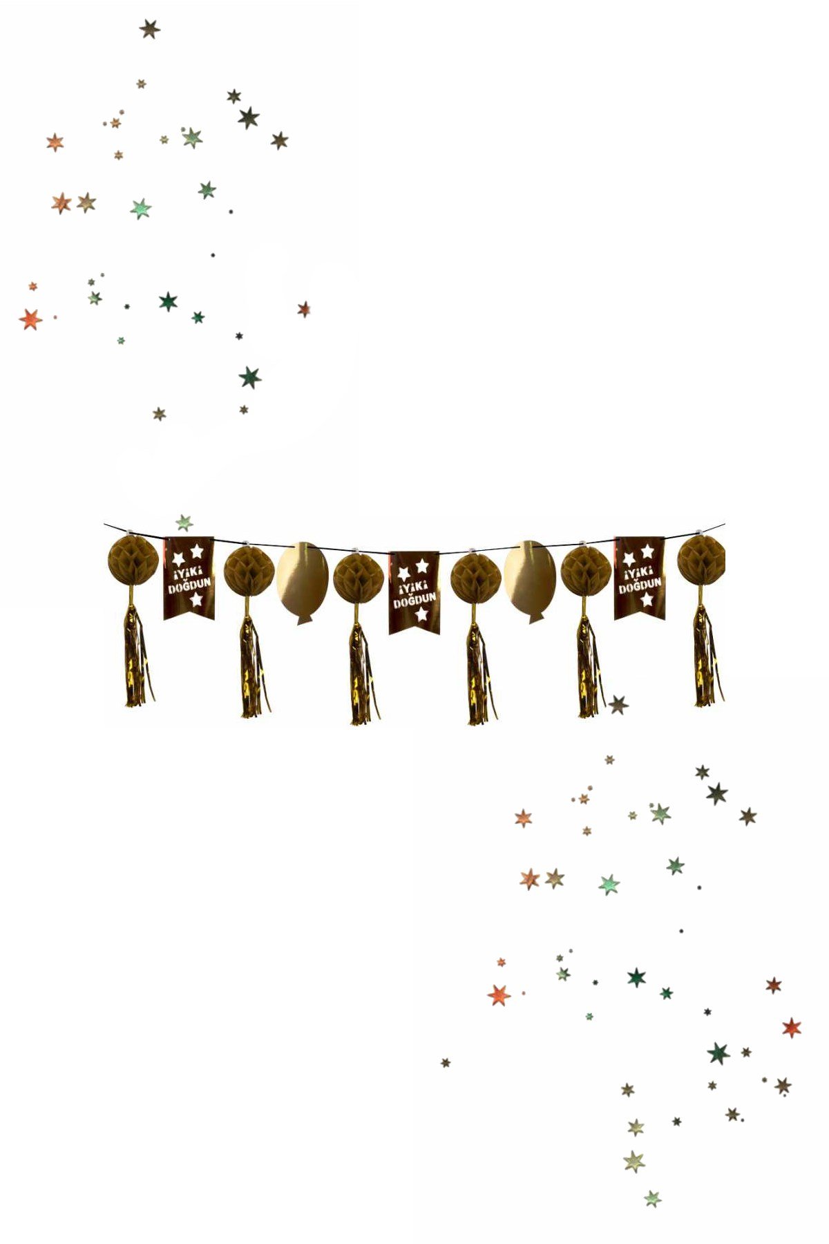 İyi Ki Doğdun Sıralı Banner Süs Metalize Püsküllü Gold 12'liPartistST2063