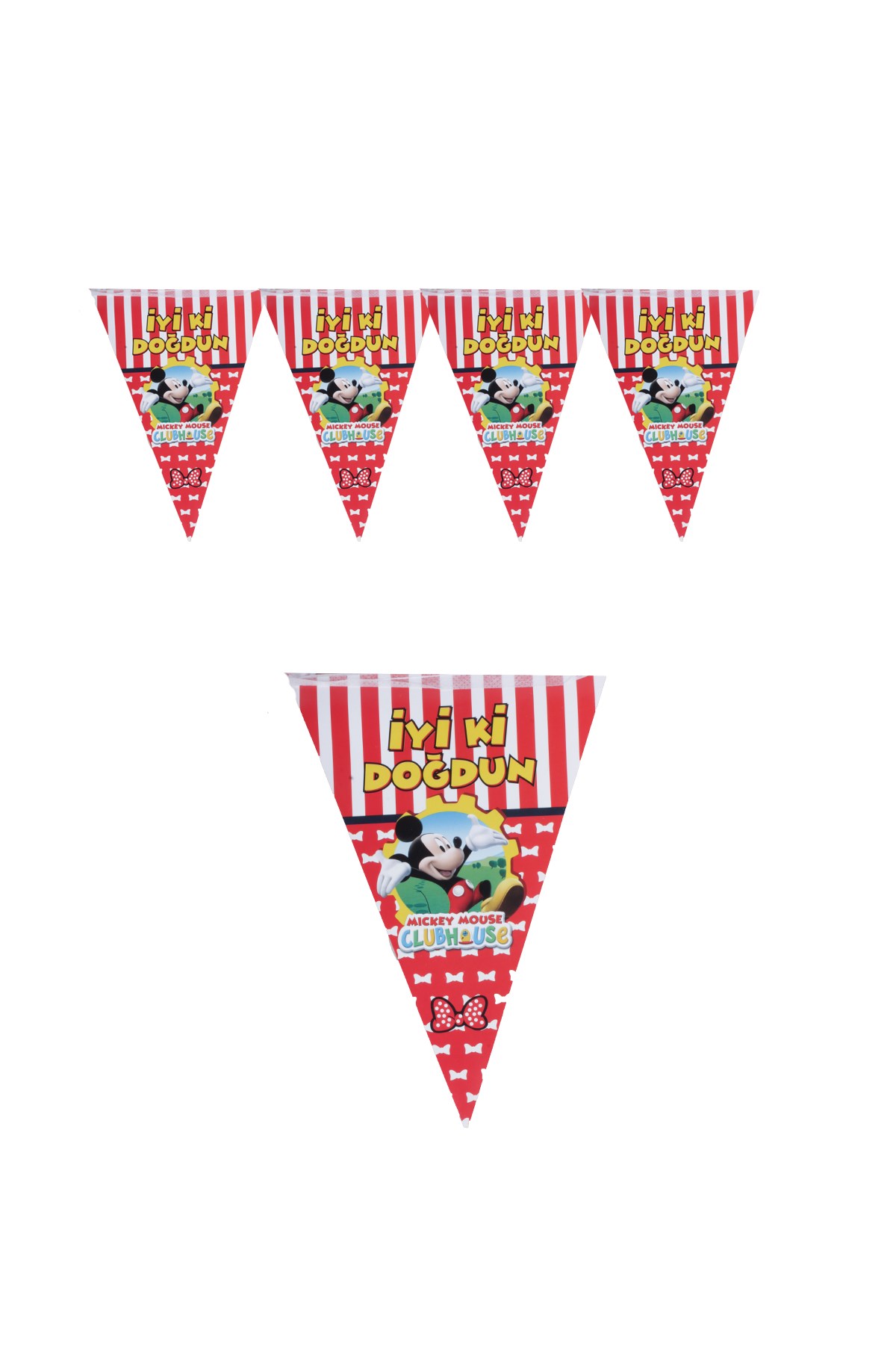 İyi Ki Doğdun Mickey Mouse Cluphouse Temalı Üçgen Flama 200cmPartistST1846