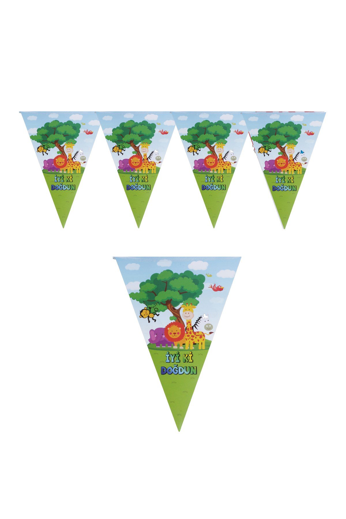 İyi Ki Doğdun Safari Sevimli Hayvanlar Temalı Üçgen Flama 200cmPartistST1825