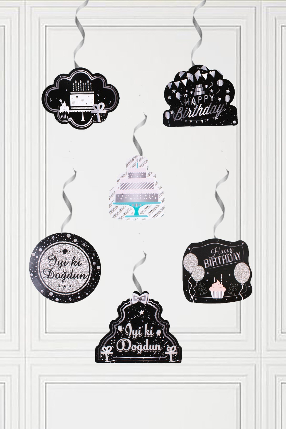 İyi Ki Doğdun Siyah Gümüş Sarkıt Tavan Süsü 6'lıPartistST2110