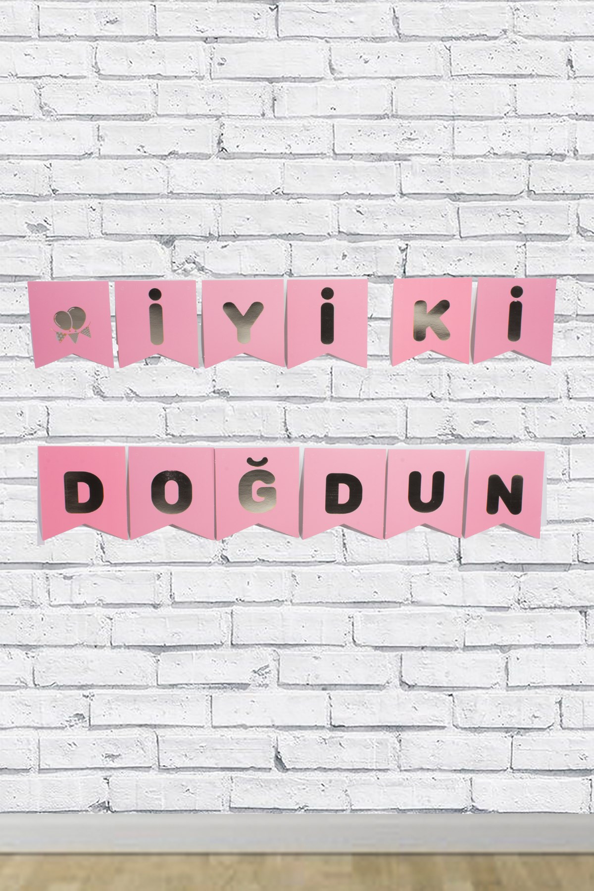 İyi Ki Doğdun Gümüş Yaldızlı Pembe Banner 180cmPartistST1699