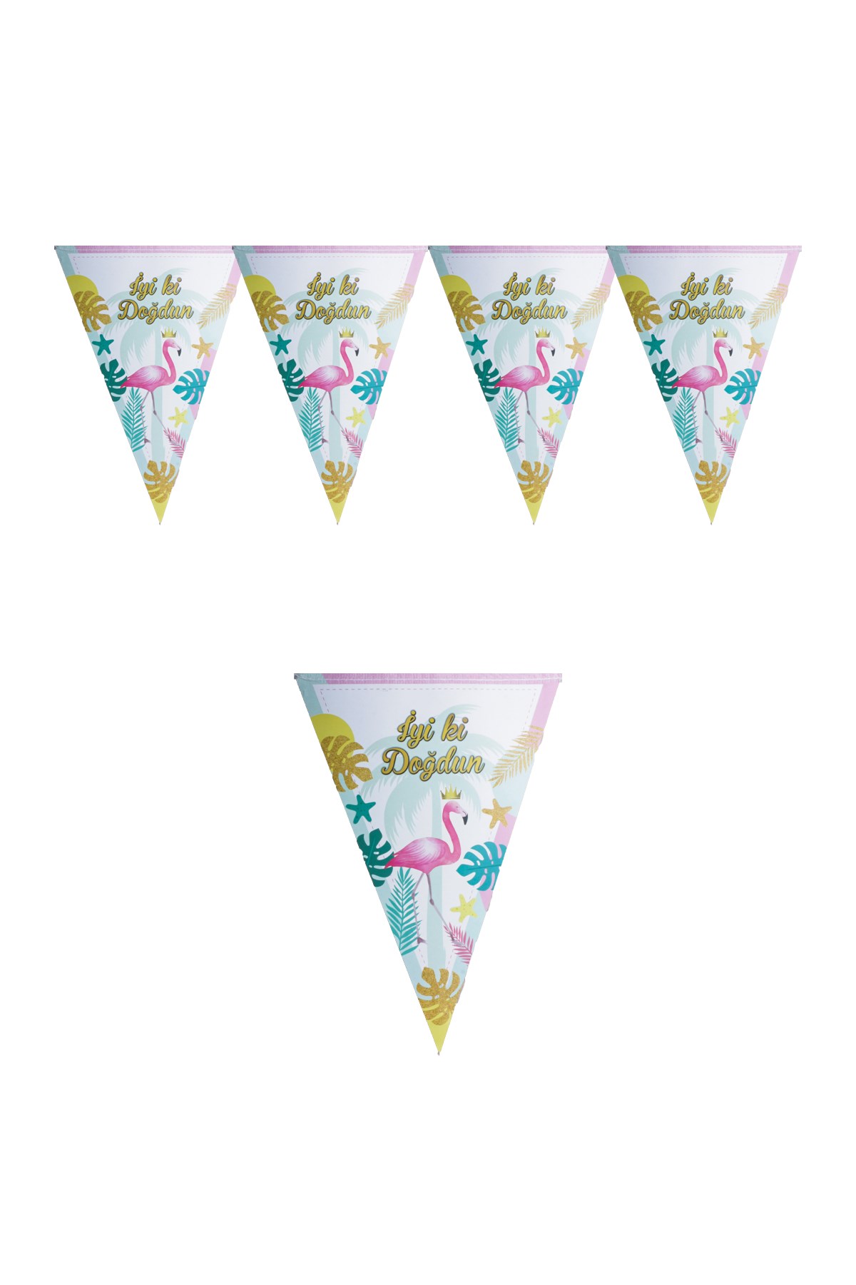 İyi Ki Doğdun Flamingo Temalı Üçgen Flama 200cmPartistST1833