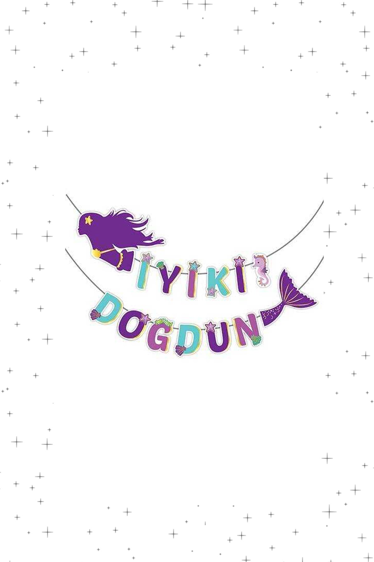 İyi Ki Doğdun Deniz Kızı Temalı 3D Banner 120cmPartistST1733