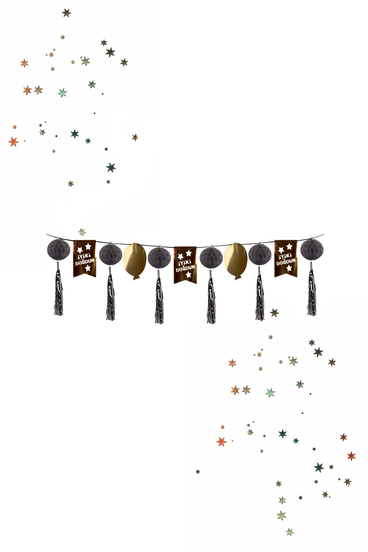 İyi Ki Doğdun Sıralı Banner Süs Metalize Püsküllü Gümüş 12'liPartistST2064