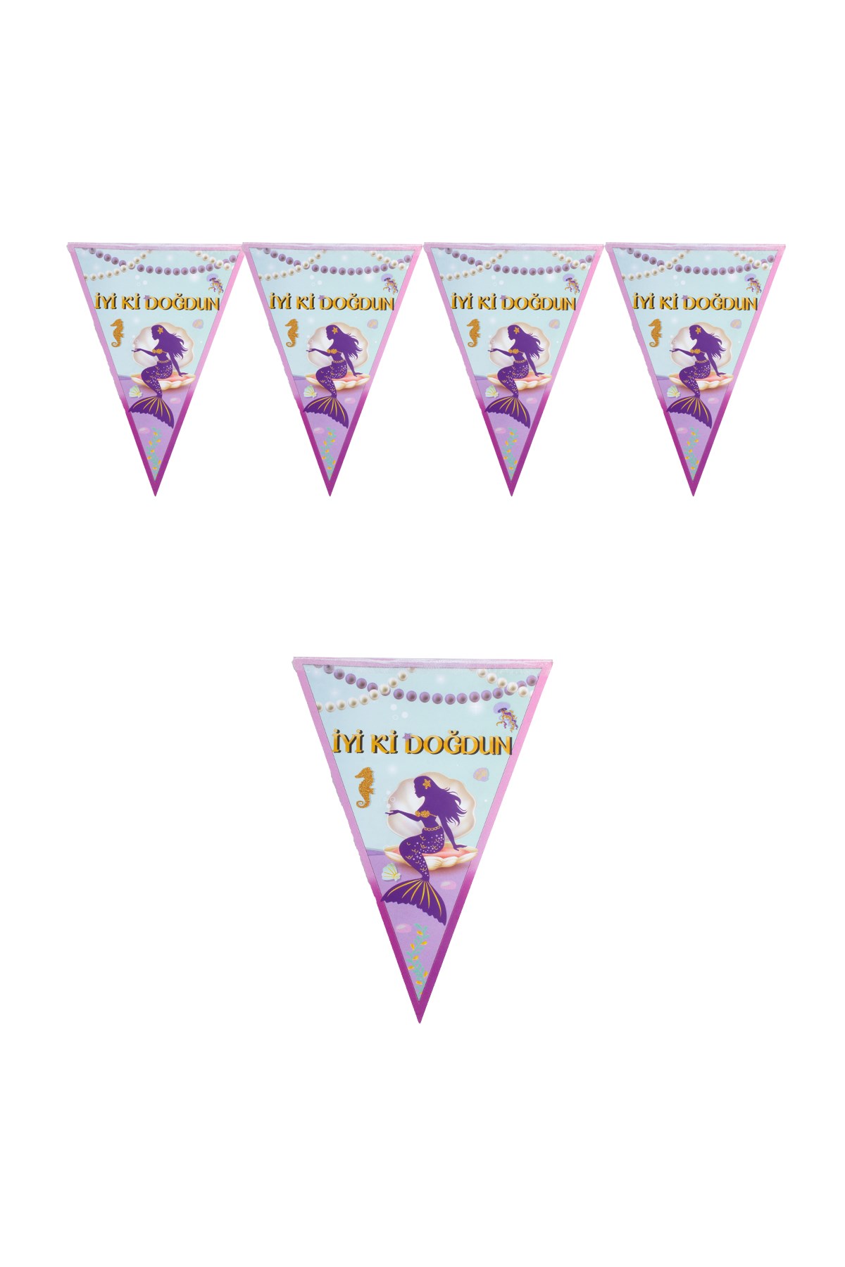 İyi Ki Doğdun Deniz Kızı Temalı Üçgen Flama 200cmPartistST1838