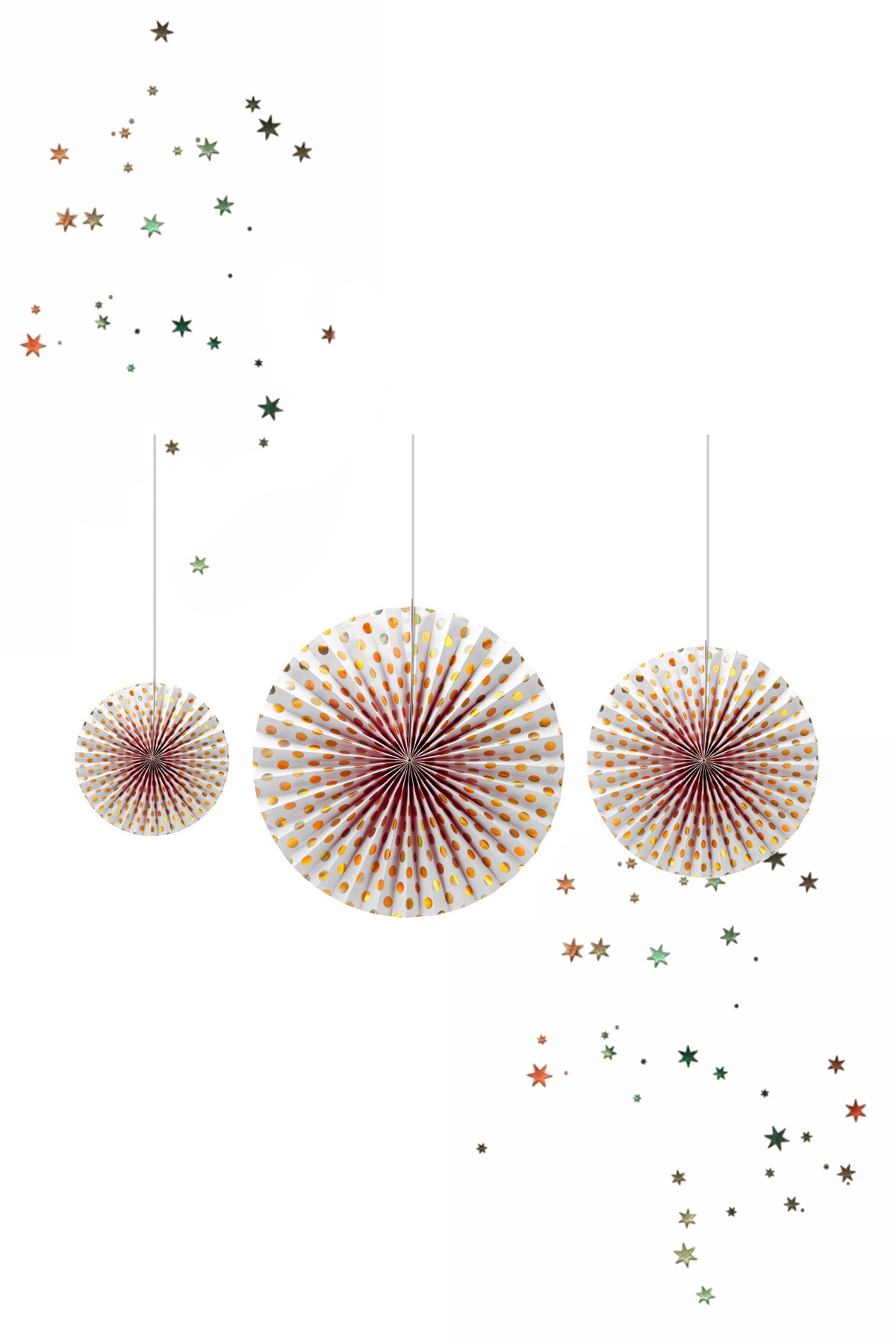 Kikajoy Altın Gold Varaklı Yelpaze Süs Beyaz 3'lüPartistST1919