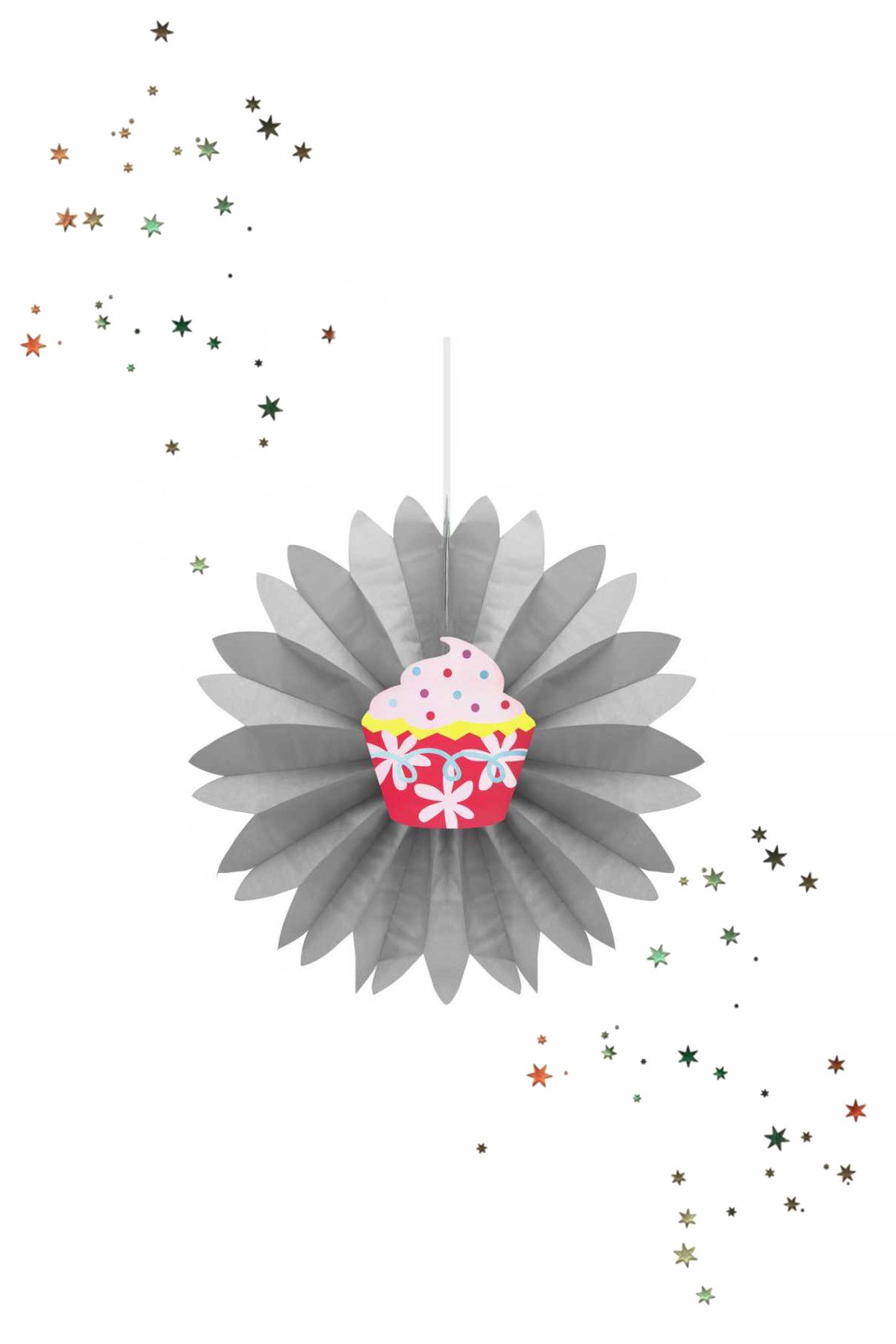 Kikajoy Kırmızı Cupcake Temalı Yelpaze Süs GümüşPartistST1925