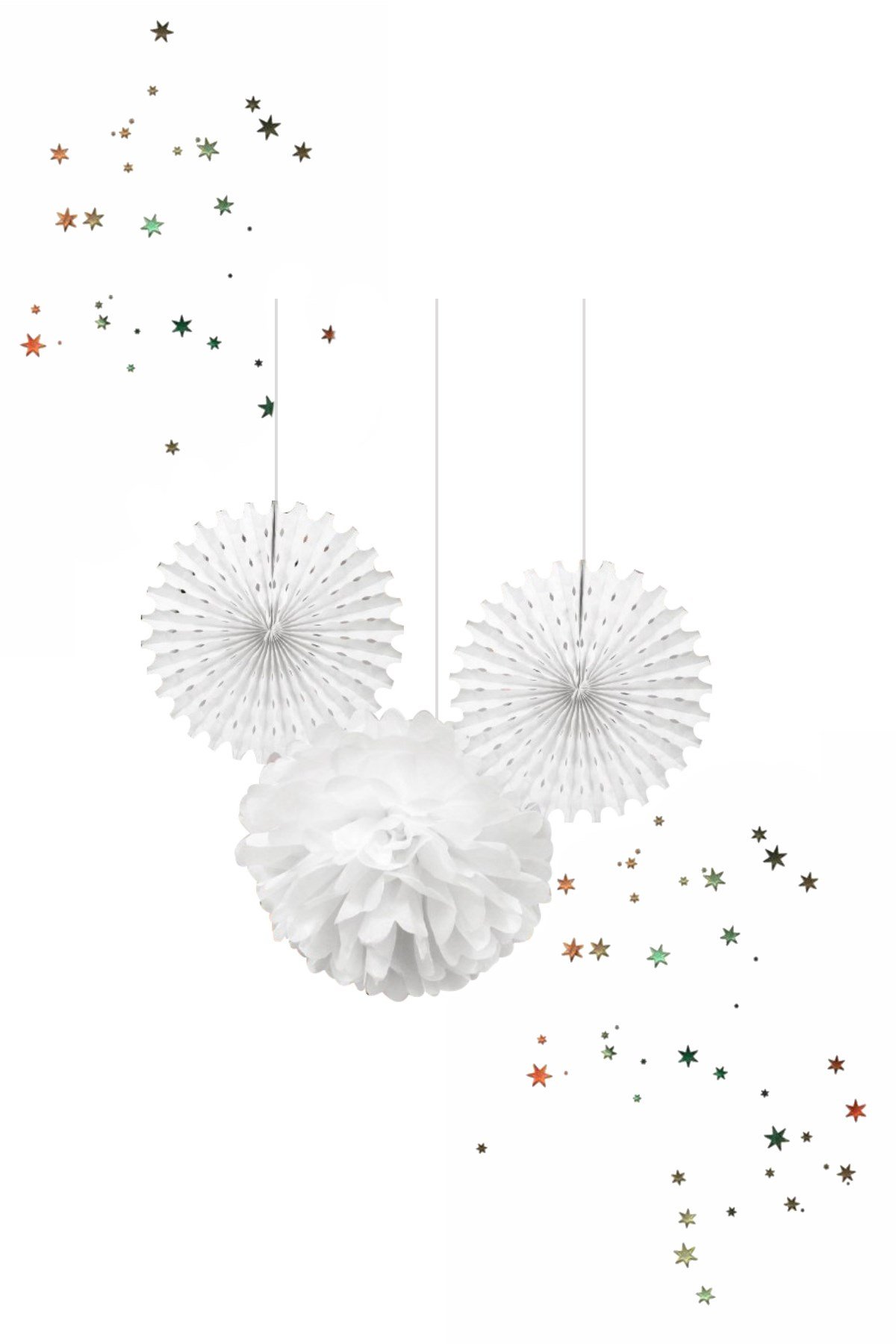 Kikajoy Ponpon Yelpaze Süs Seti Beyaz 3'lüPartistST2007