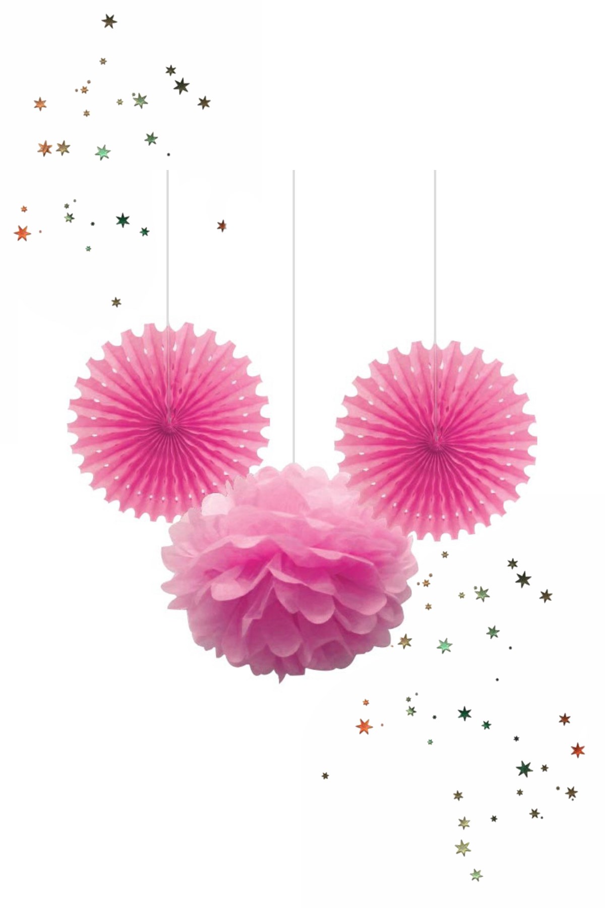 Kikajoy Ponpon Yelpaze Süs Seti Pembe 3'lüPartistST2004