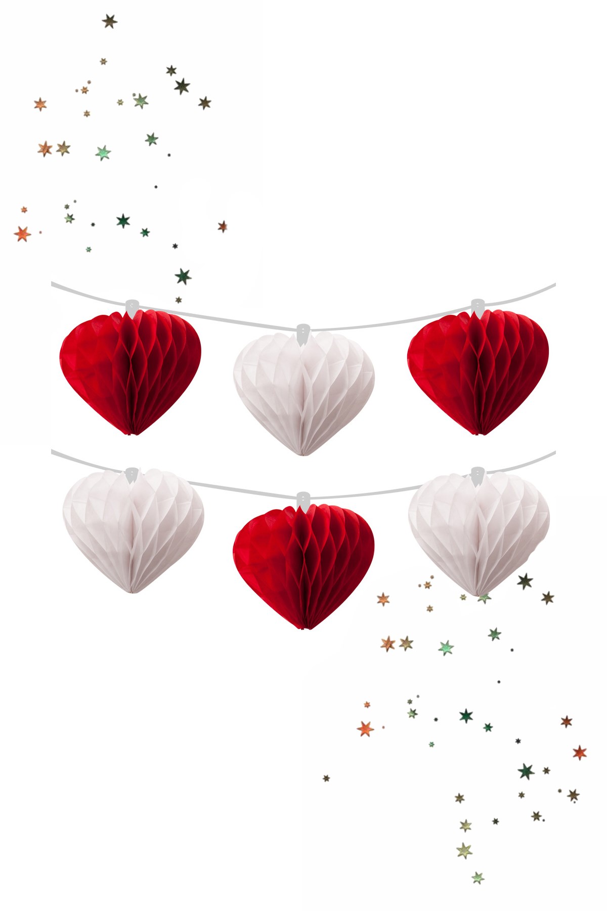 Kikajoy Sıralı Petek Süs Kalp Kırmızı Beyaz 6'lıPartistST2061