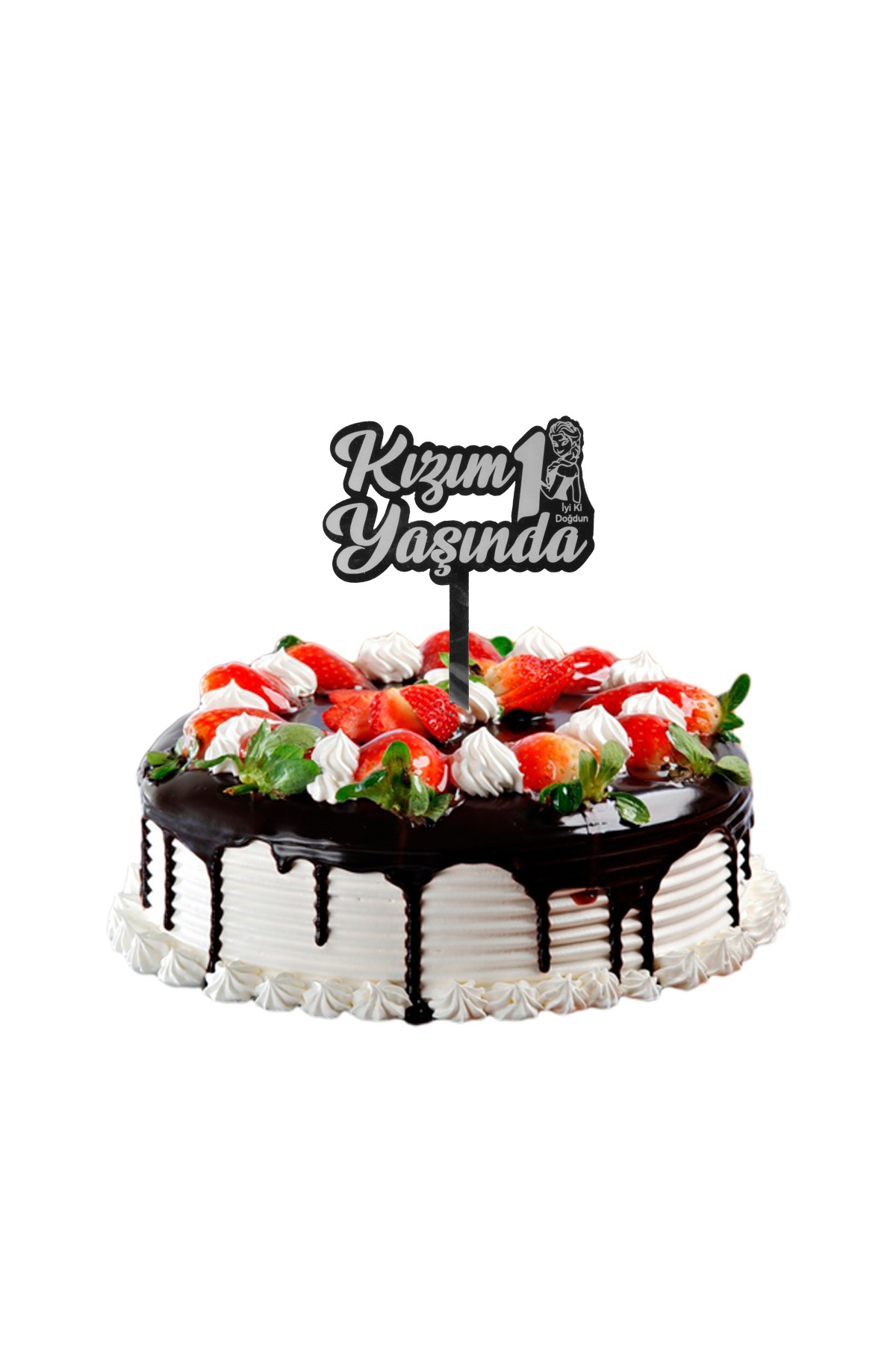 Kızım 1 Yaşında Pasta Üstü Pleksi Yazı Gümüş 14cmPartistST2368