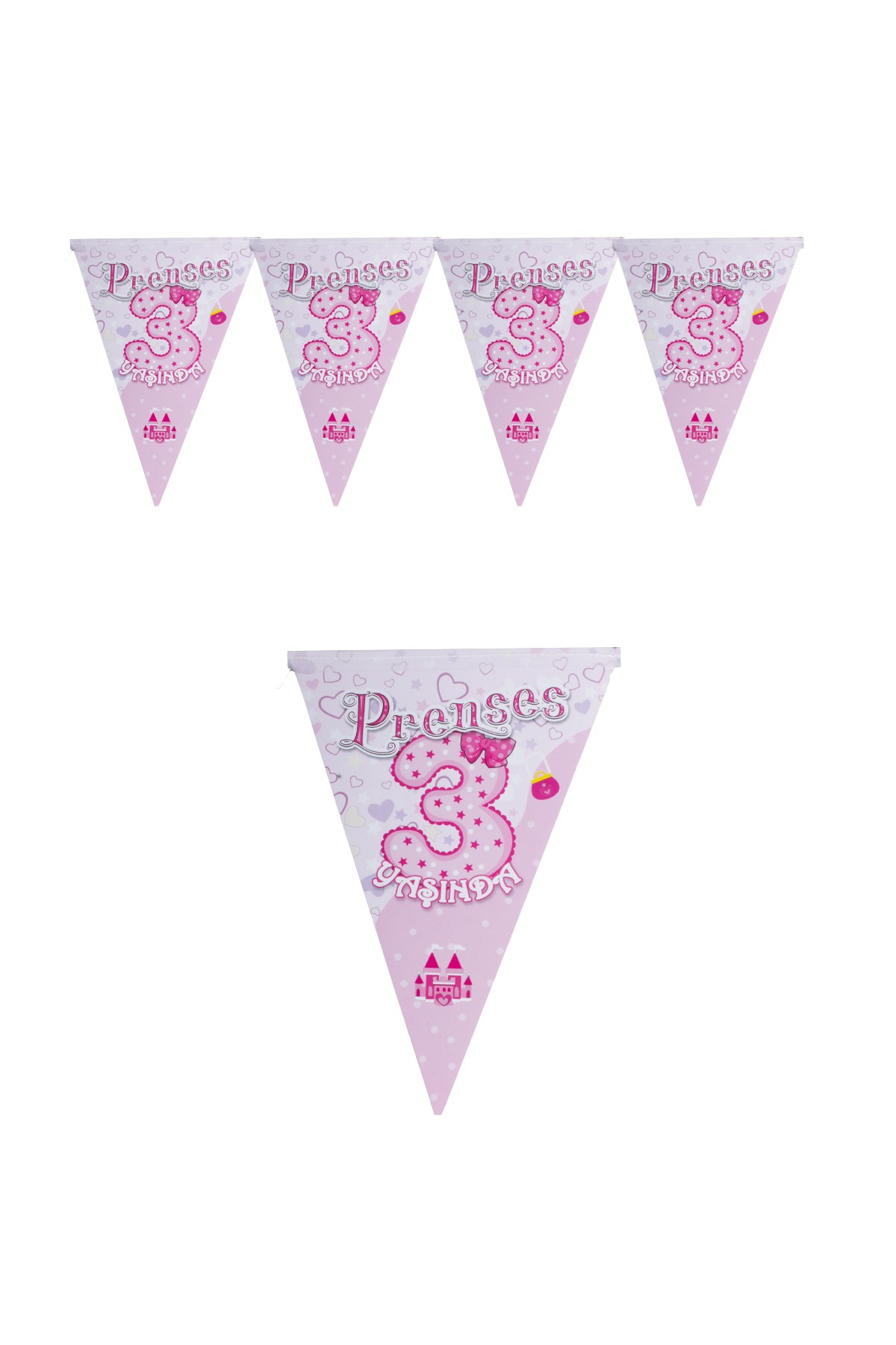 Prenses 3 Yaşında Pembe Üçgen Flama 200cmPartistST1869