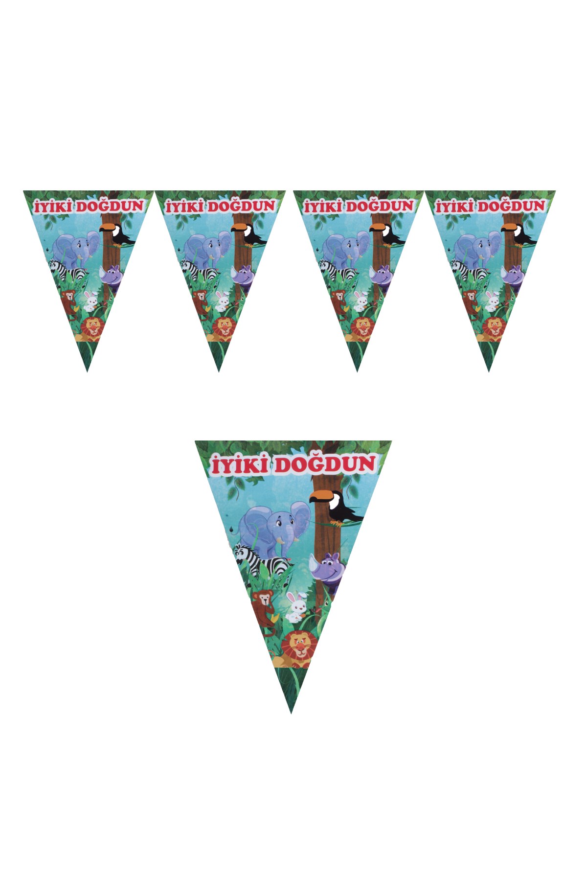 Safari Sevimli Hayvanlar Temalı Üçgen Flama 200cmPartistST3954