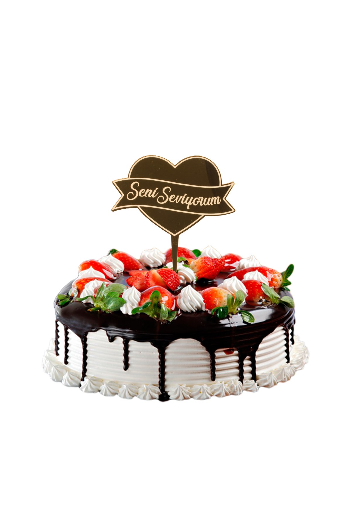 Seni Seviyorum Kalpli Pasta Üstü Pleksi Yazı Gold 14cmPartistST2371