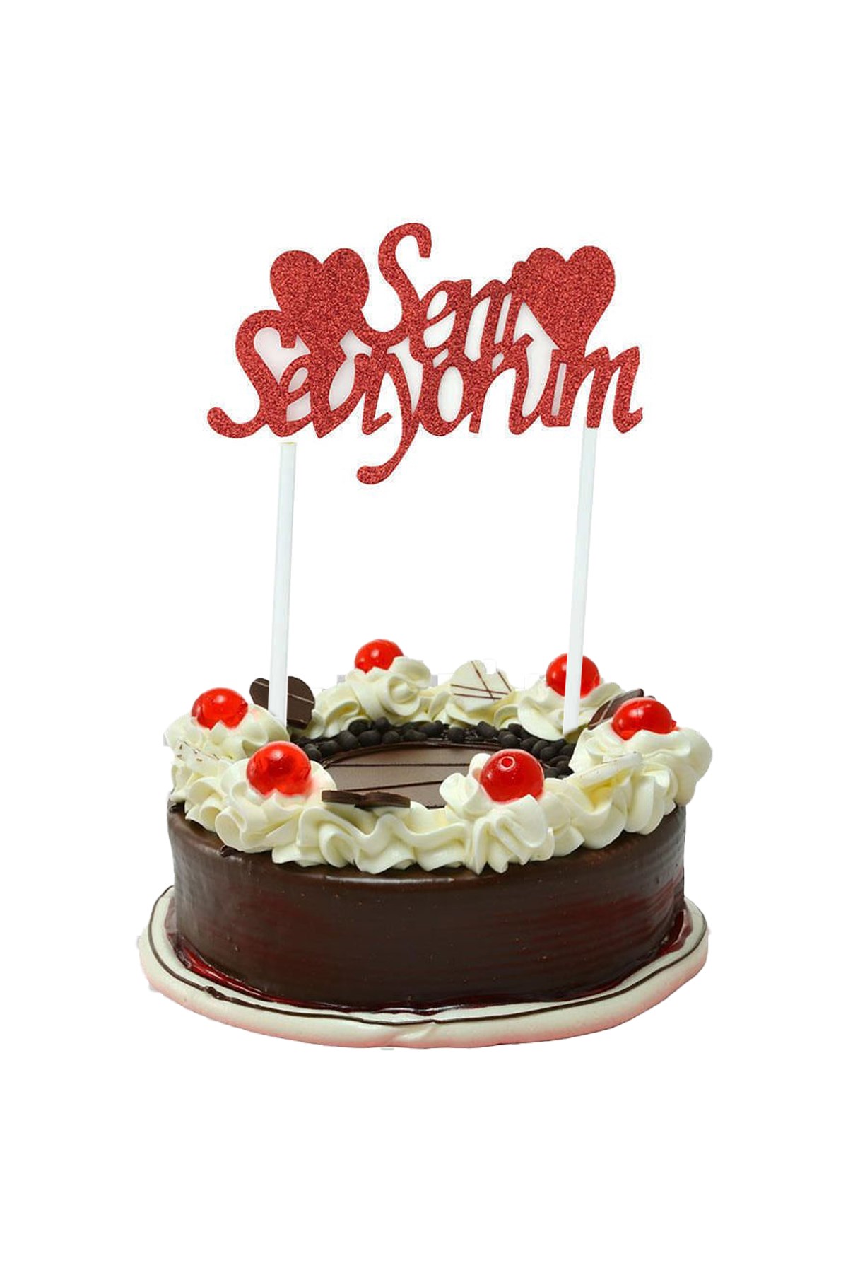 Simli Eva Pasta Üstü Yazı Seni Seviyorum KırmızıPartistST2822